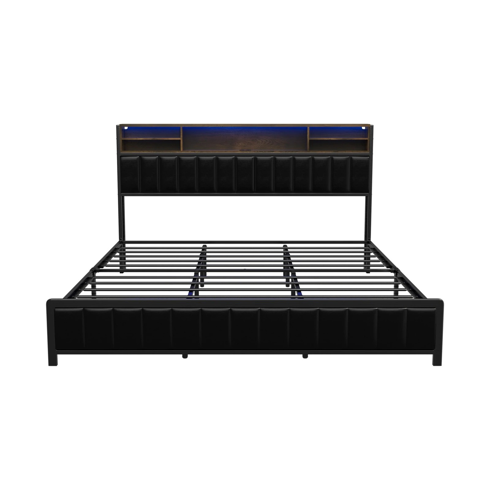 8 Oikiture Bed Frame King Single Size LED Storage Headboard With USB Charge - Black, 8 of 9