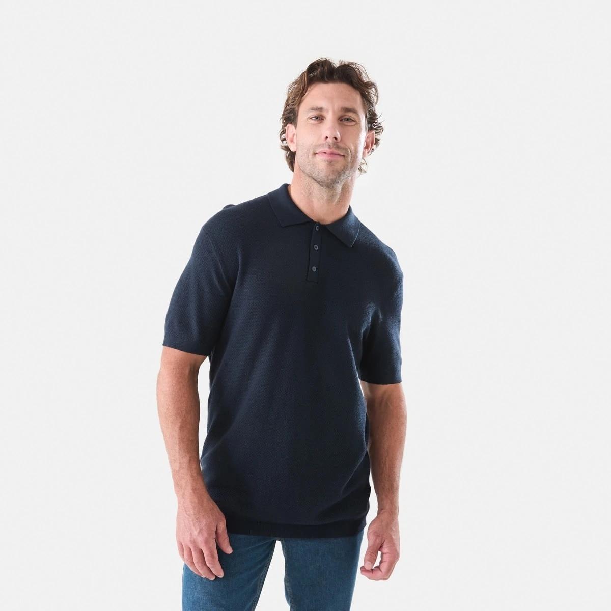 1 Button Up Knit Polo Shirt Sky Cptn, 1 of 5
