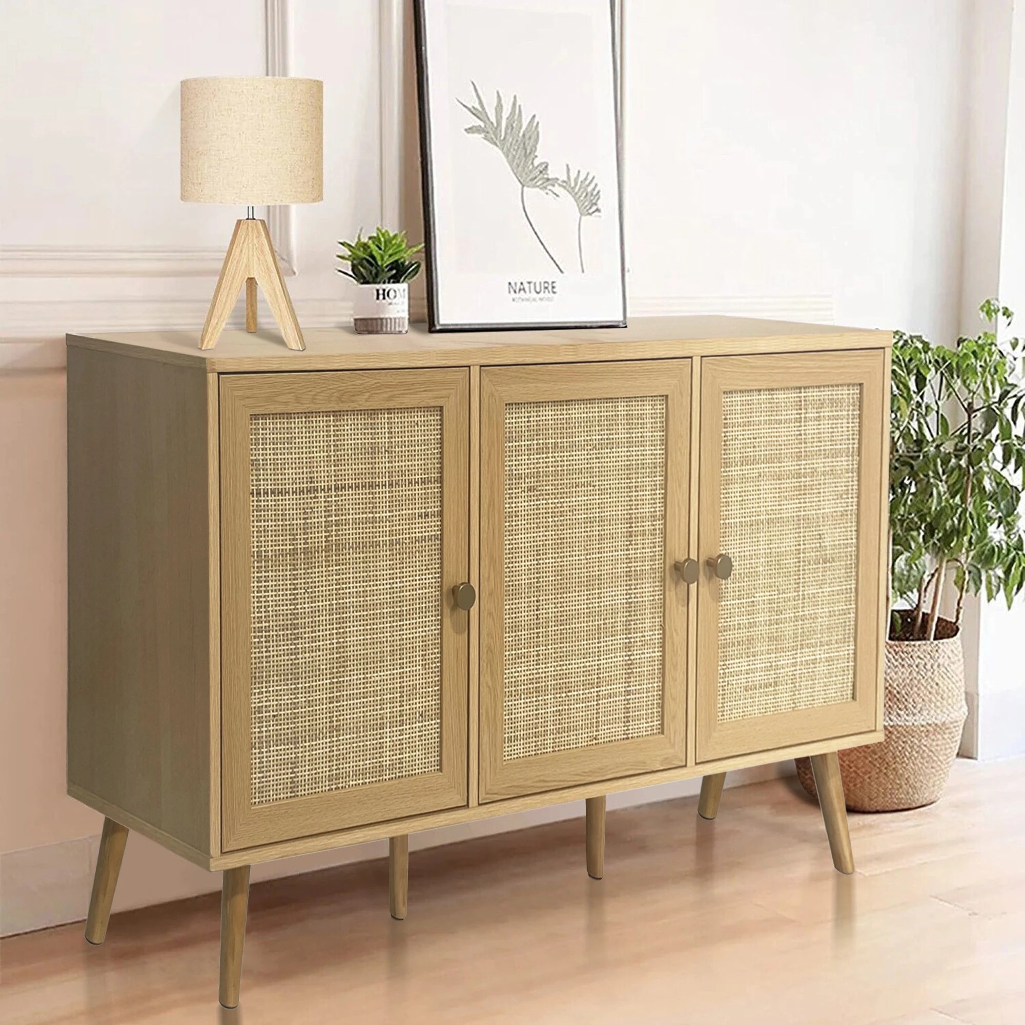 8 Foret Rattan Kitchen Sideboard Cabinet Storage Shelf Organizer Hallway Table, 8 of 10