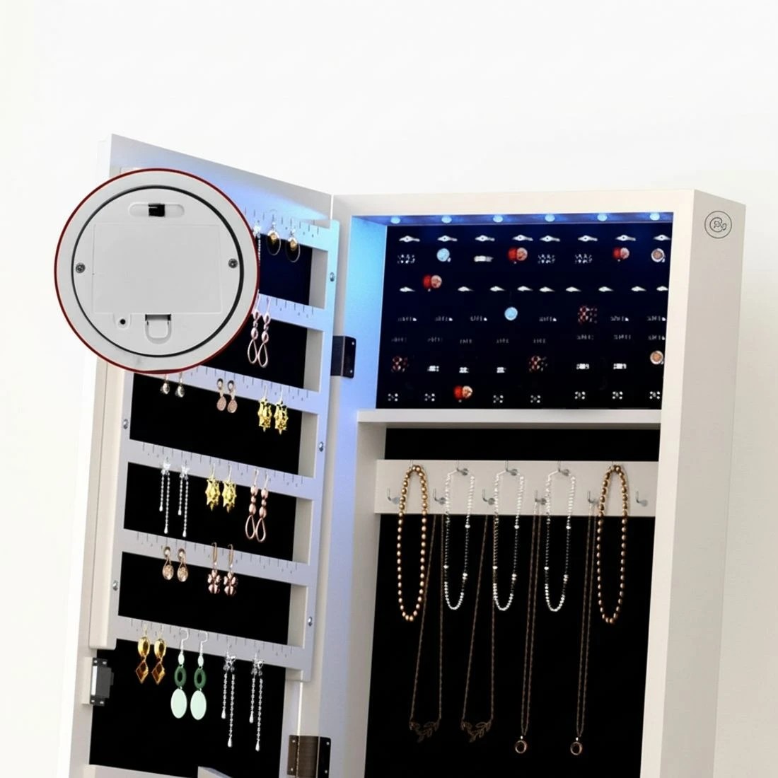 7 Artiss Jewellery Cabinet Mirror Free Standing - White, 7 of 8