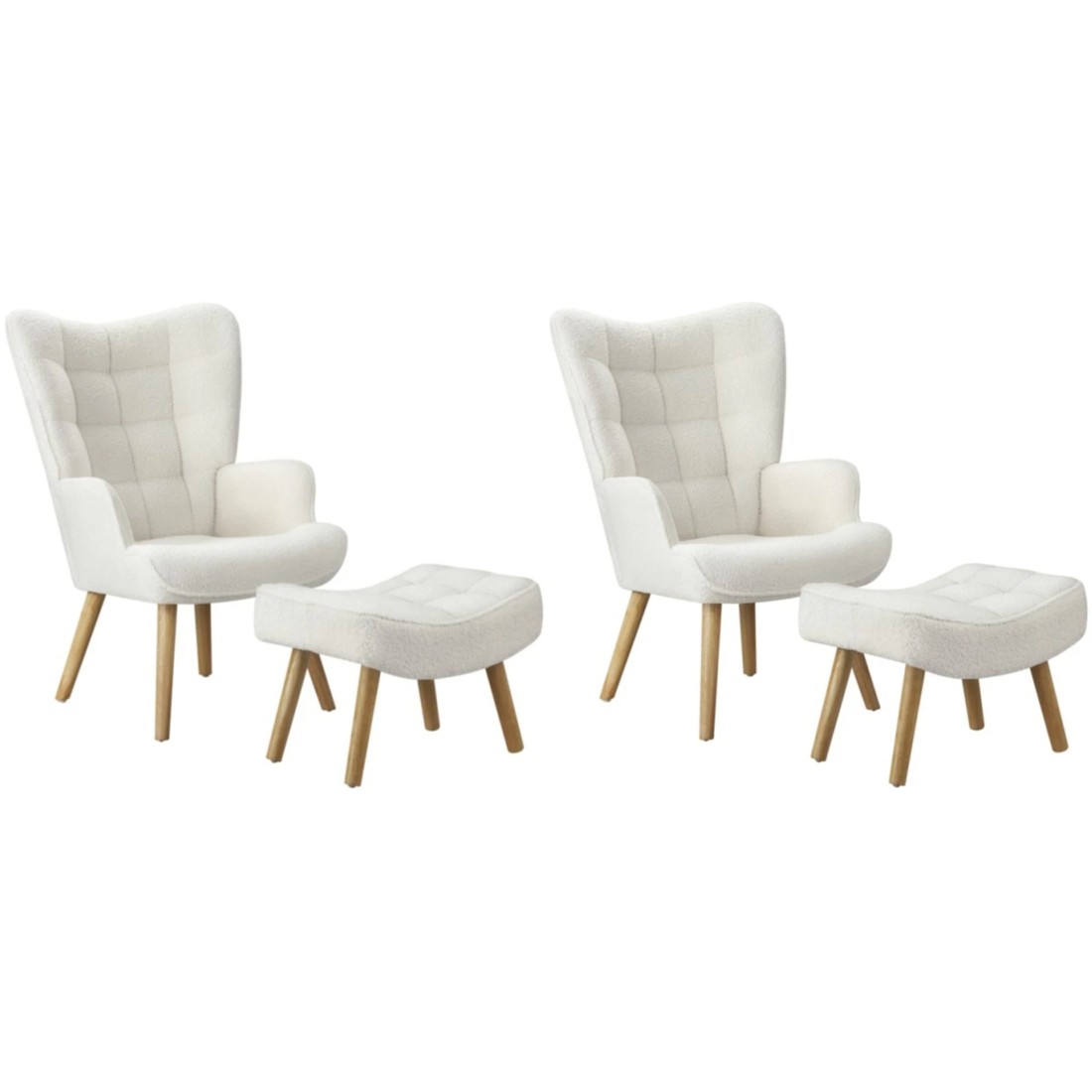 1 Oikiture 2x Armchair Lounge Chair Ottoman Accent Armchairs Sherpa Sofa - White, 1 of 10