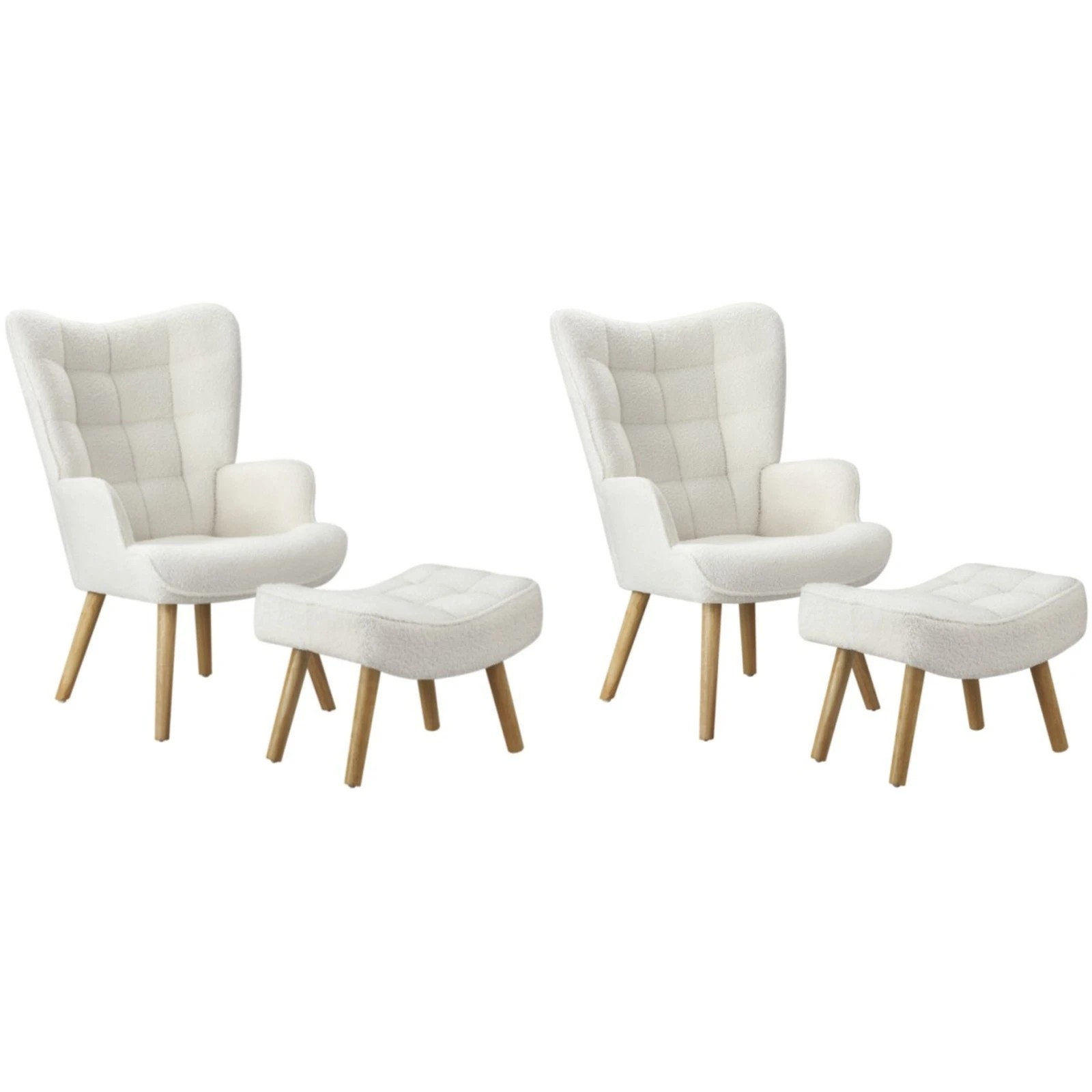 1 Oikiture 2x Armchair Lounge Chair Ottoman Accent Armchairs Sherpa Sofa - White, 1 of 10