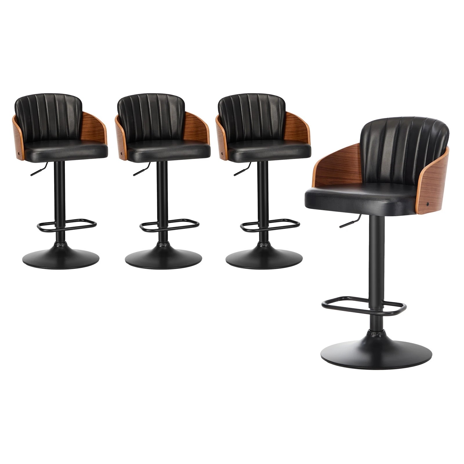 1 Oikiture 4x Bar Stools Adjustable Counter Height Stool Swivel Leather - Black, 1 of 9