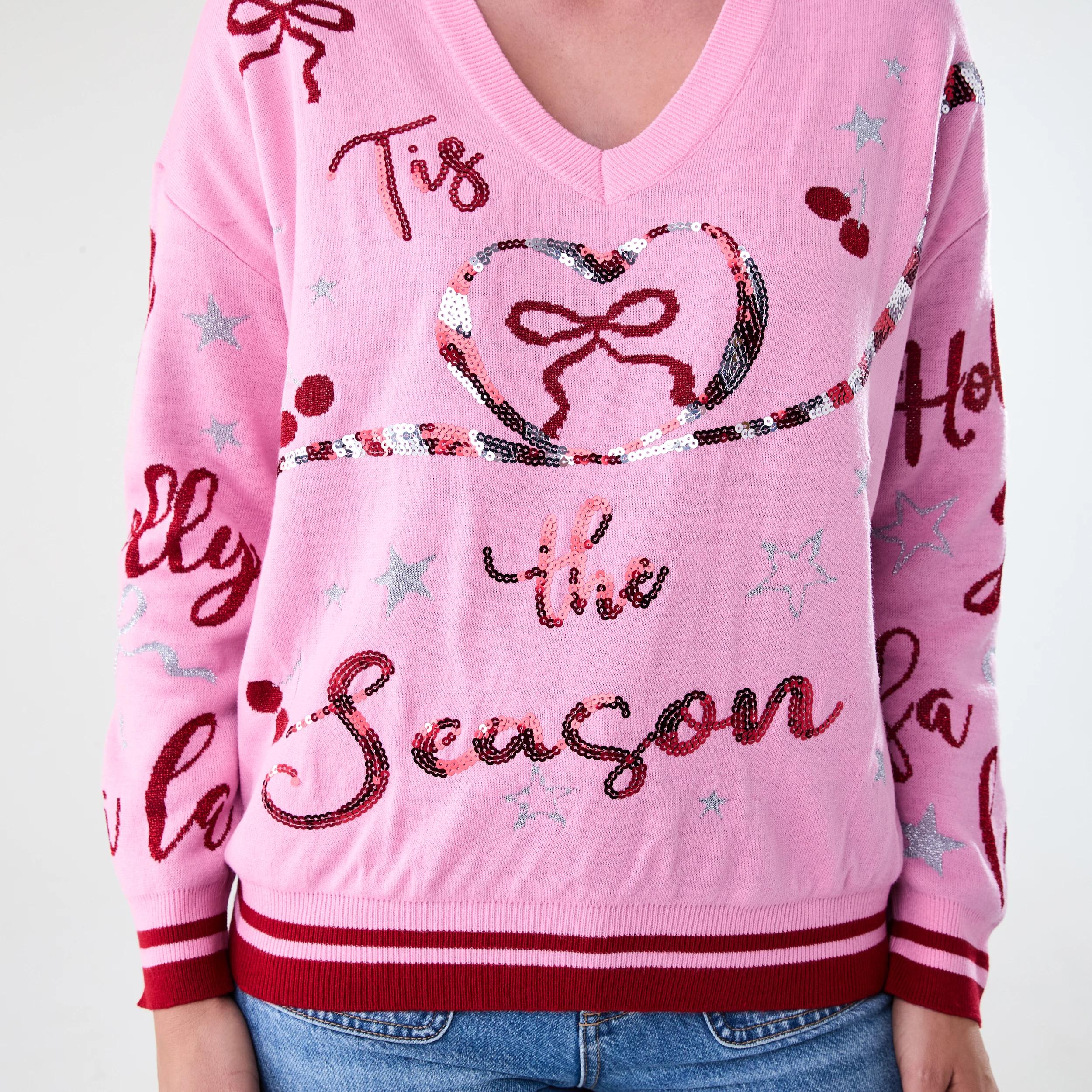 6 Christmas V-Neck Jumper TIS THE SEASON CREPE PINK, 6 of 6