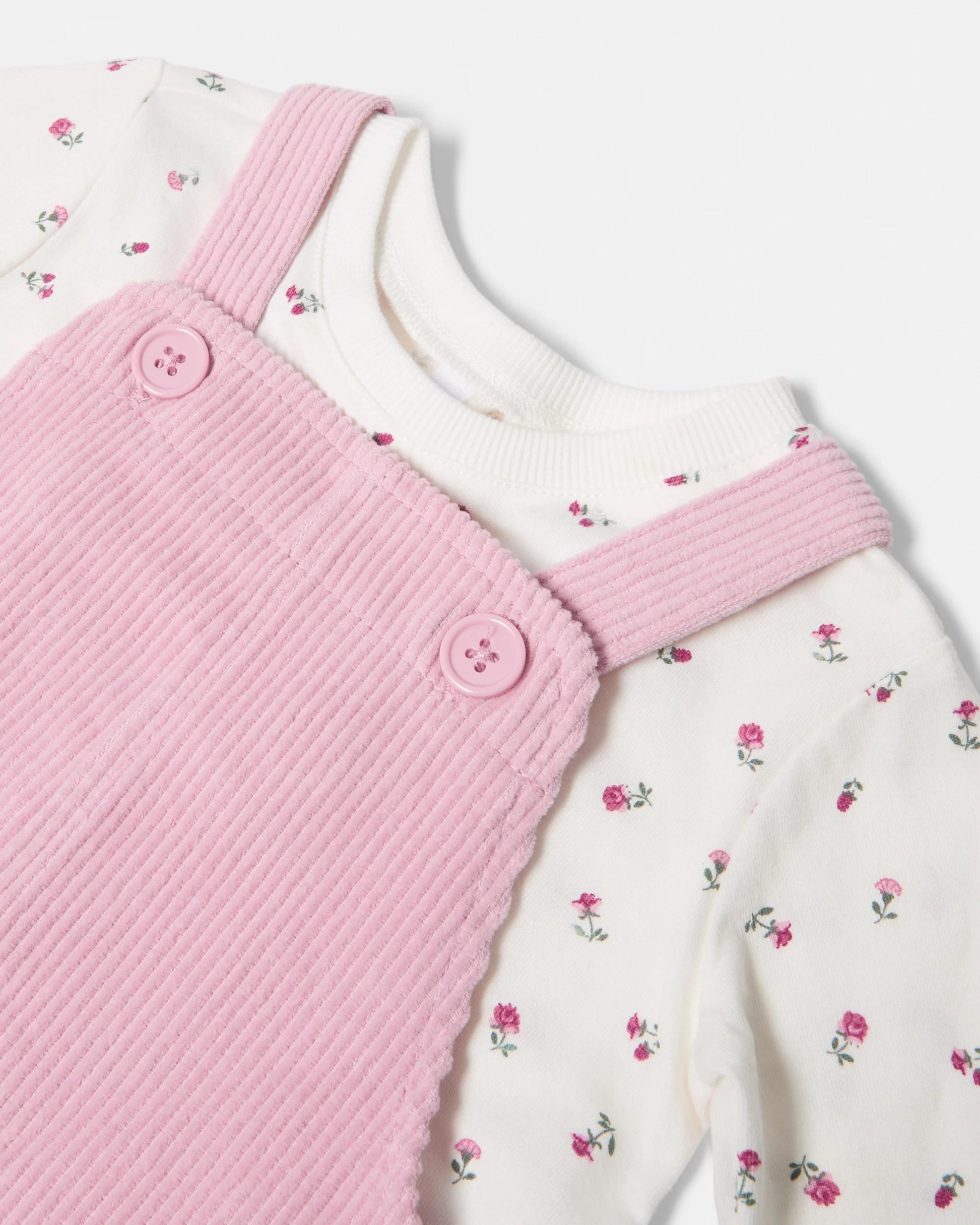 5 Cotton Long Sleeve Corduroy Dungaree Set Floral, 5 of 6