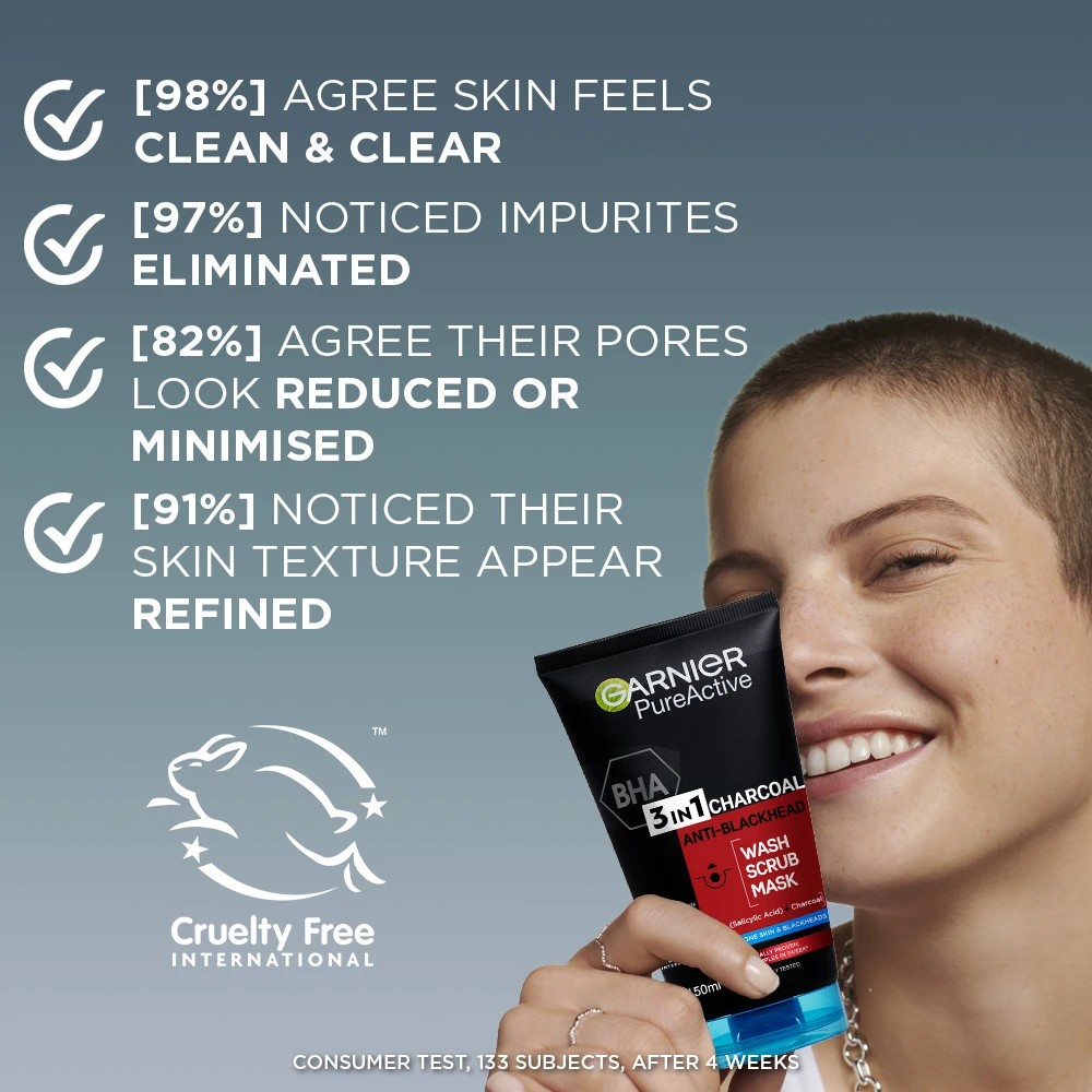 5 Garnier SkinActive PureActive Intensive 3-in-1 Anti-Blackhead Wash, Scrub and Mask 150ml - Charcoal, 5 of 7