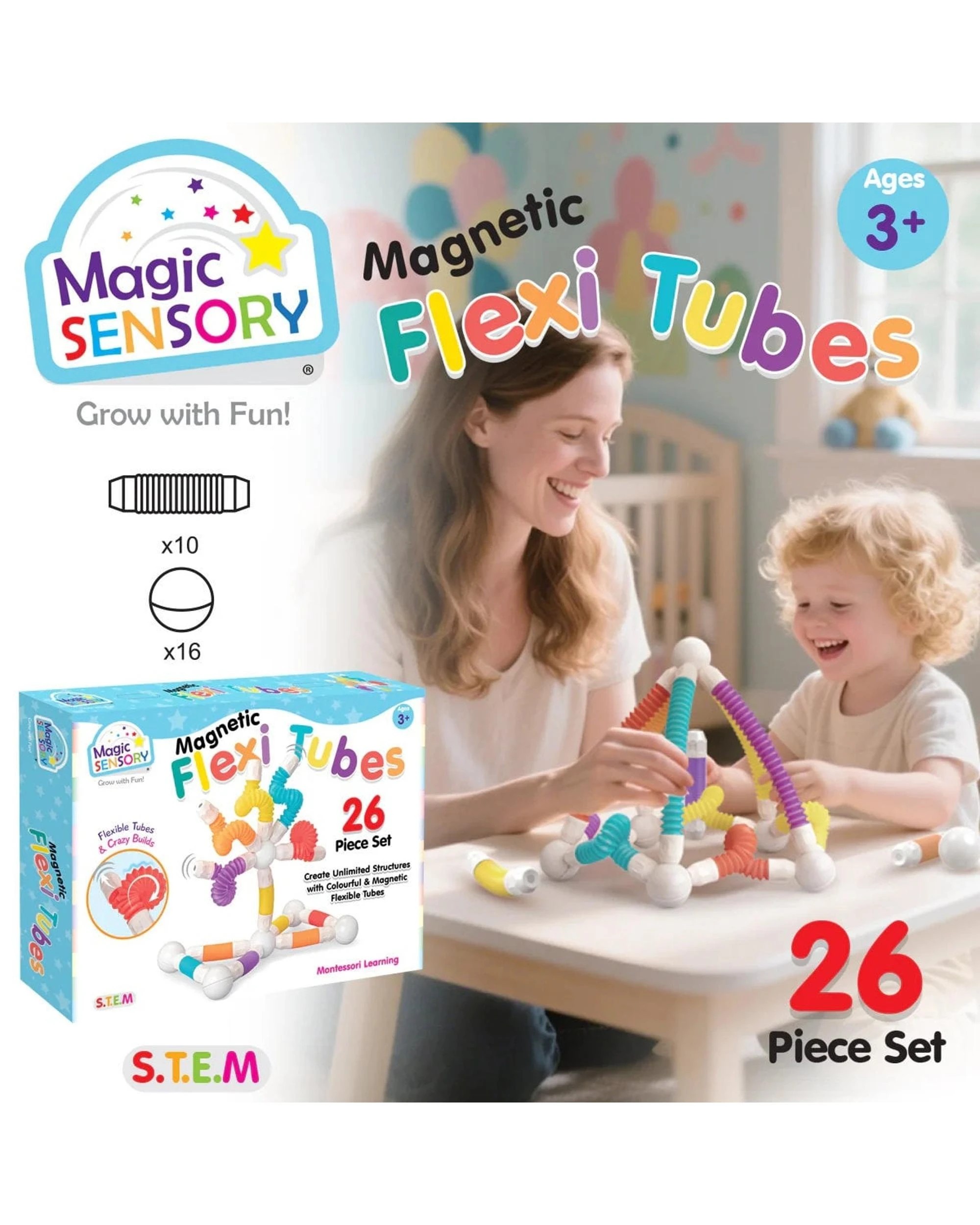 4 Magic Sensory Magnetic Flexi Tubes 26 Piece Set, 4 of 5