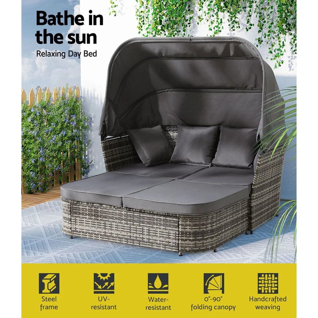 5 Gardeon Outdoor Sun Lounge Setting Patio Furniture Wicker Sofa Garden Day - Grey, 5 of 7