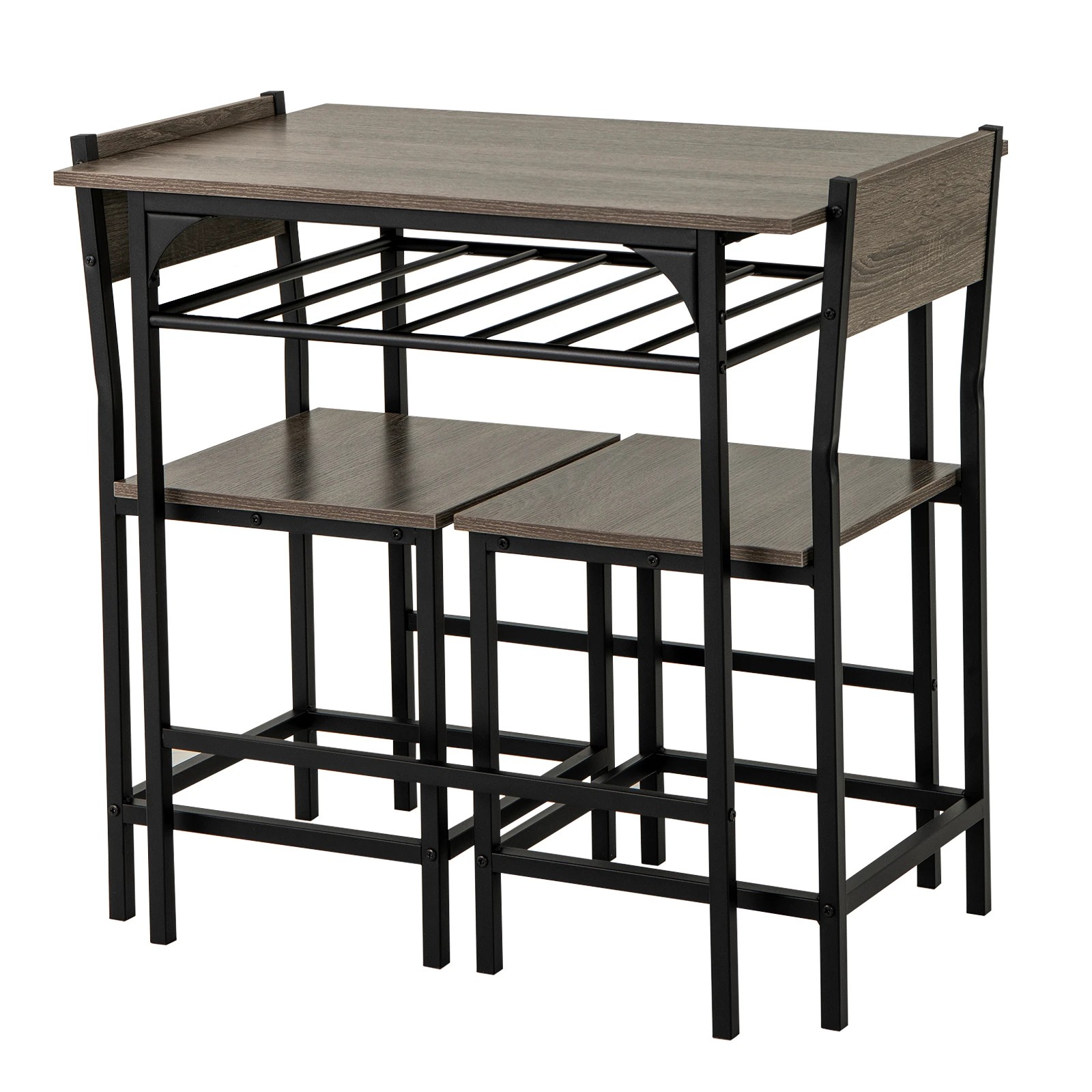 1 Costway 3PCS Kitchen Rectangular Dining Table Chair Set w/Metal Frame & Storage Rack - Grey, 1 of 4