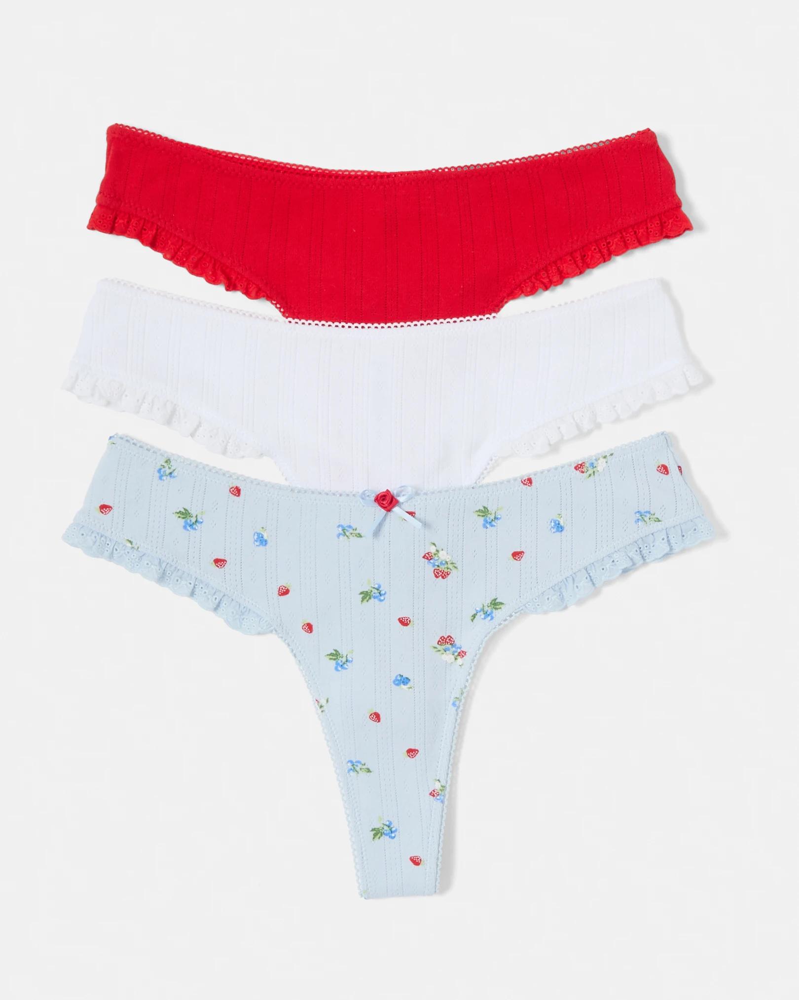 1 3 Pack Pointelle G-String Briefs Fruits, 1 of 8