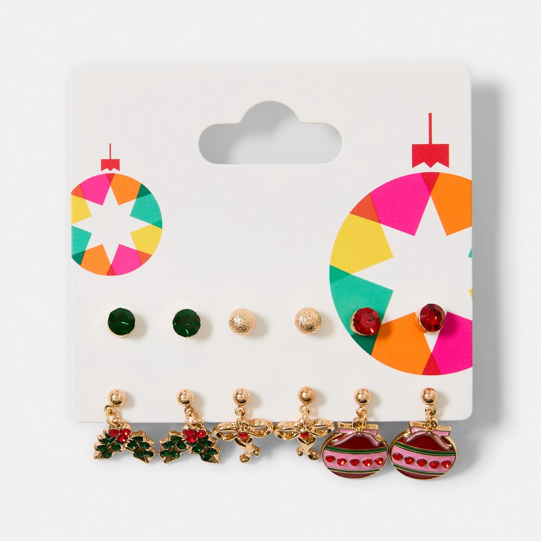 5 6 Pack Christmas Mistletoe Earrings - Pink, Red, Green and Gold Tone, 5 of 5