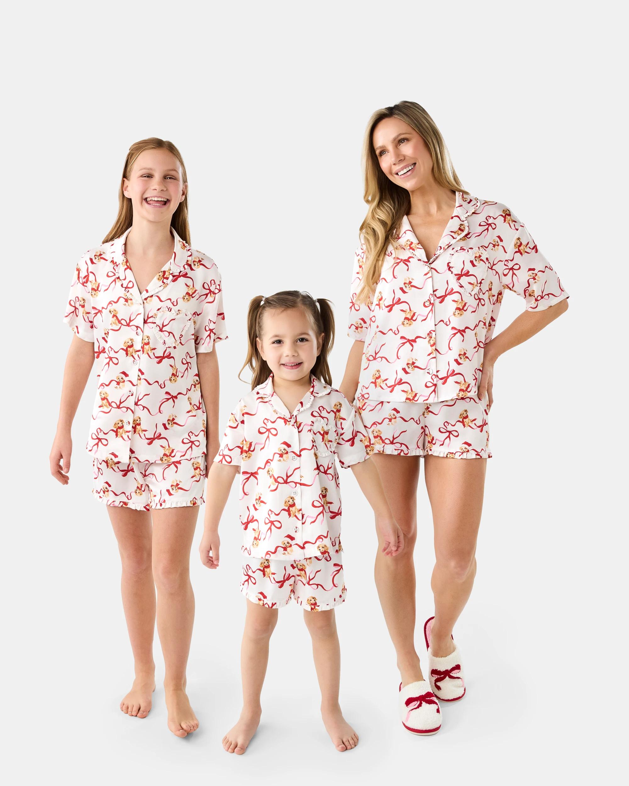 2 Family Matching Christmas Dog Ribbon Mini Me Girls Pyjama Set Xmas Dog, 2 of 10