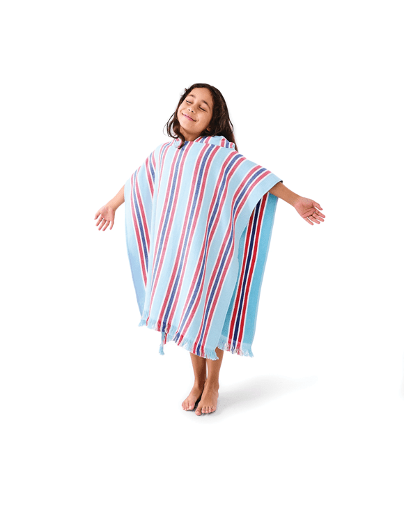 Kids Hooded Turkish Beach Towel - Red and Blue