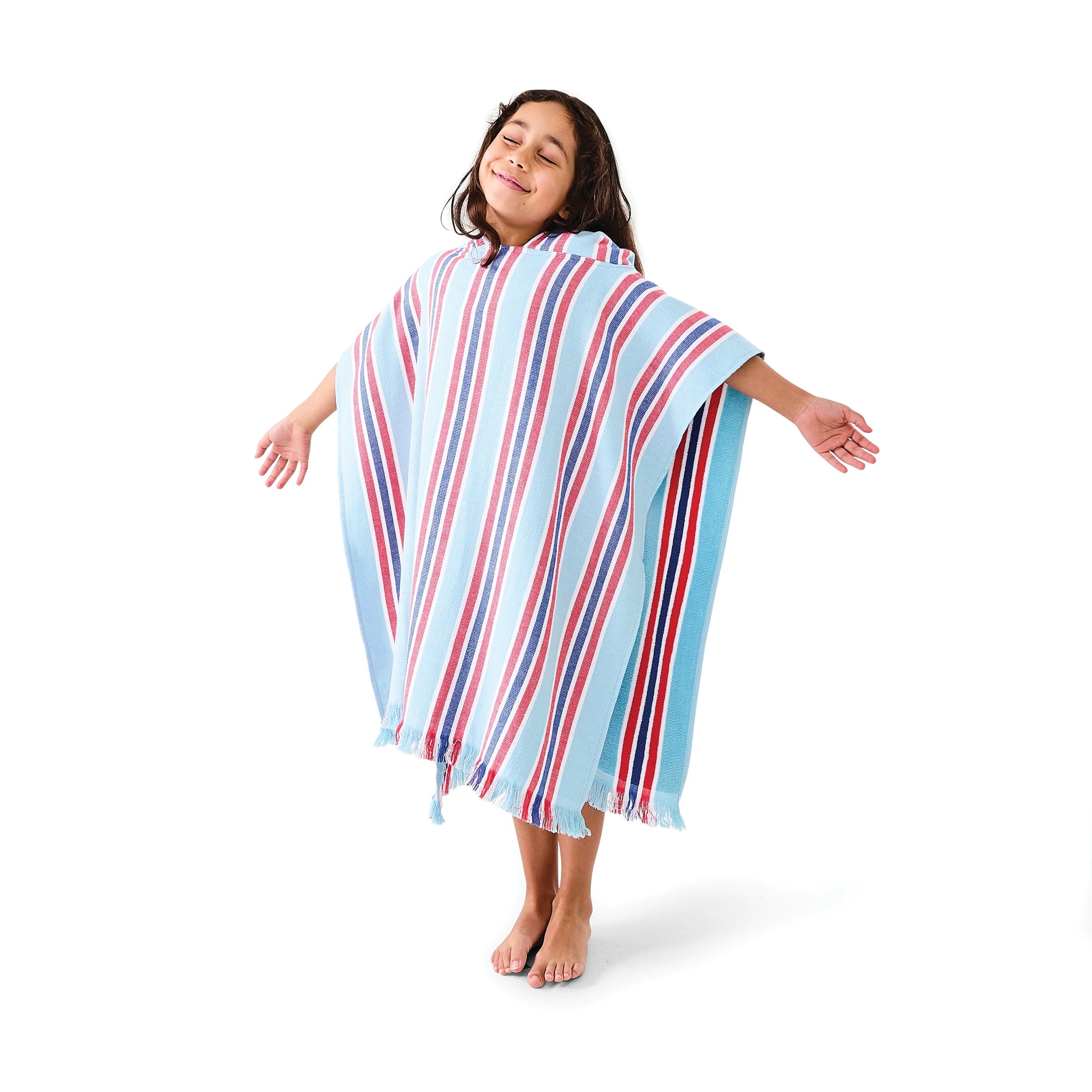1 Kids Hooded Turkish Beach Towel - Red and Blue, 1 of 9