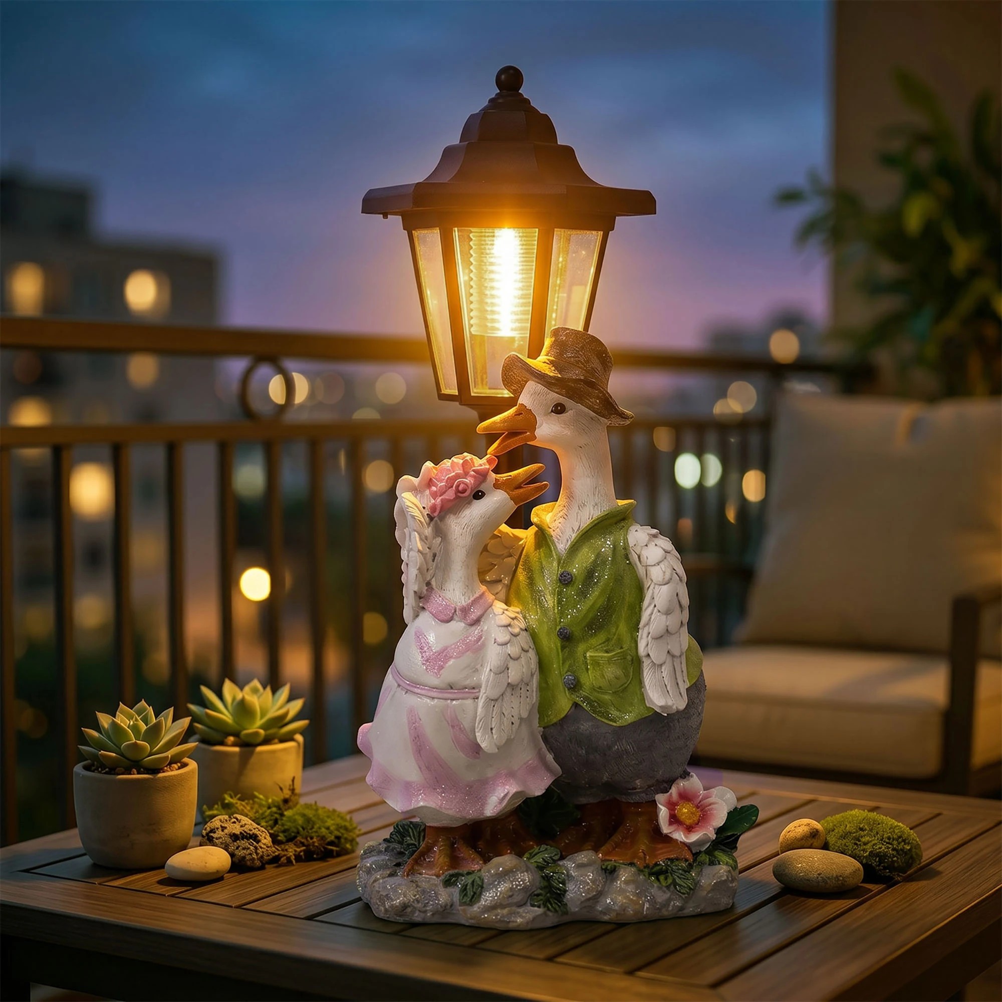8 Emitto Duck Statue Solar Light Garden Resin White Green Pink, 8 of 8