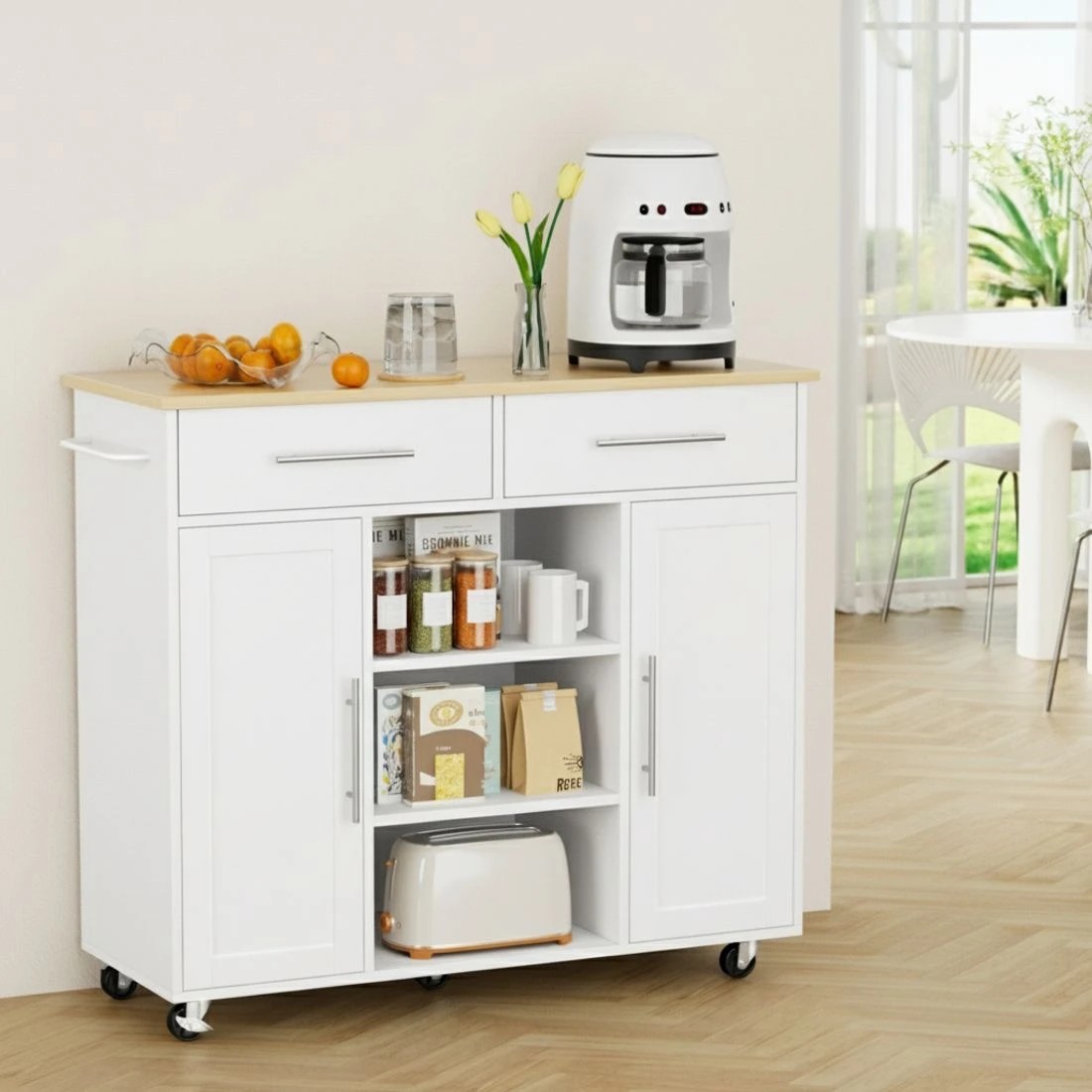 3 Artiss Kitchen Island Trolley Rolling Serving Cart Storage Drawer Cabinet 100cm - White, 3 of 5
