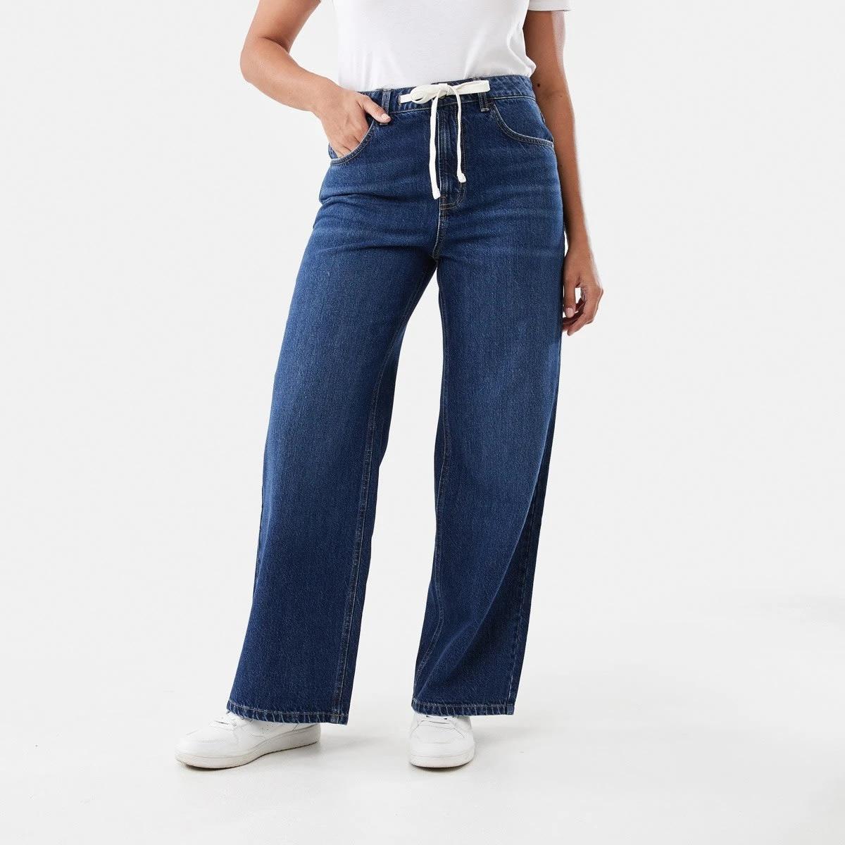 1 Wide Tie Waist Jeans Dark Wash, 1 of 5