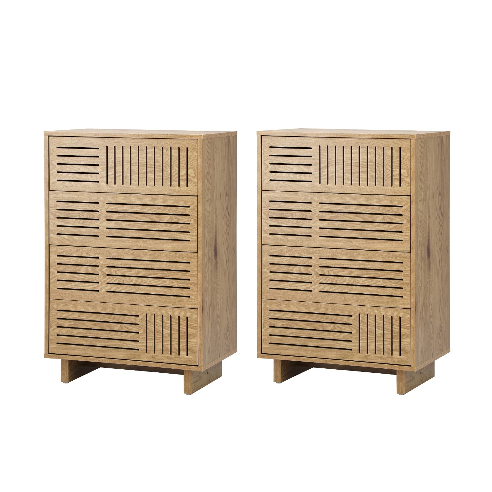 1 Oikiture 4 Chest of Drawers Storage Cabinet Dresser Tallboy Set of 2 - Natural, 1 of 9