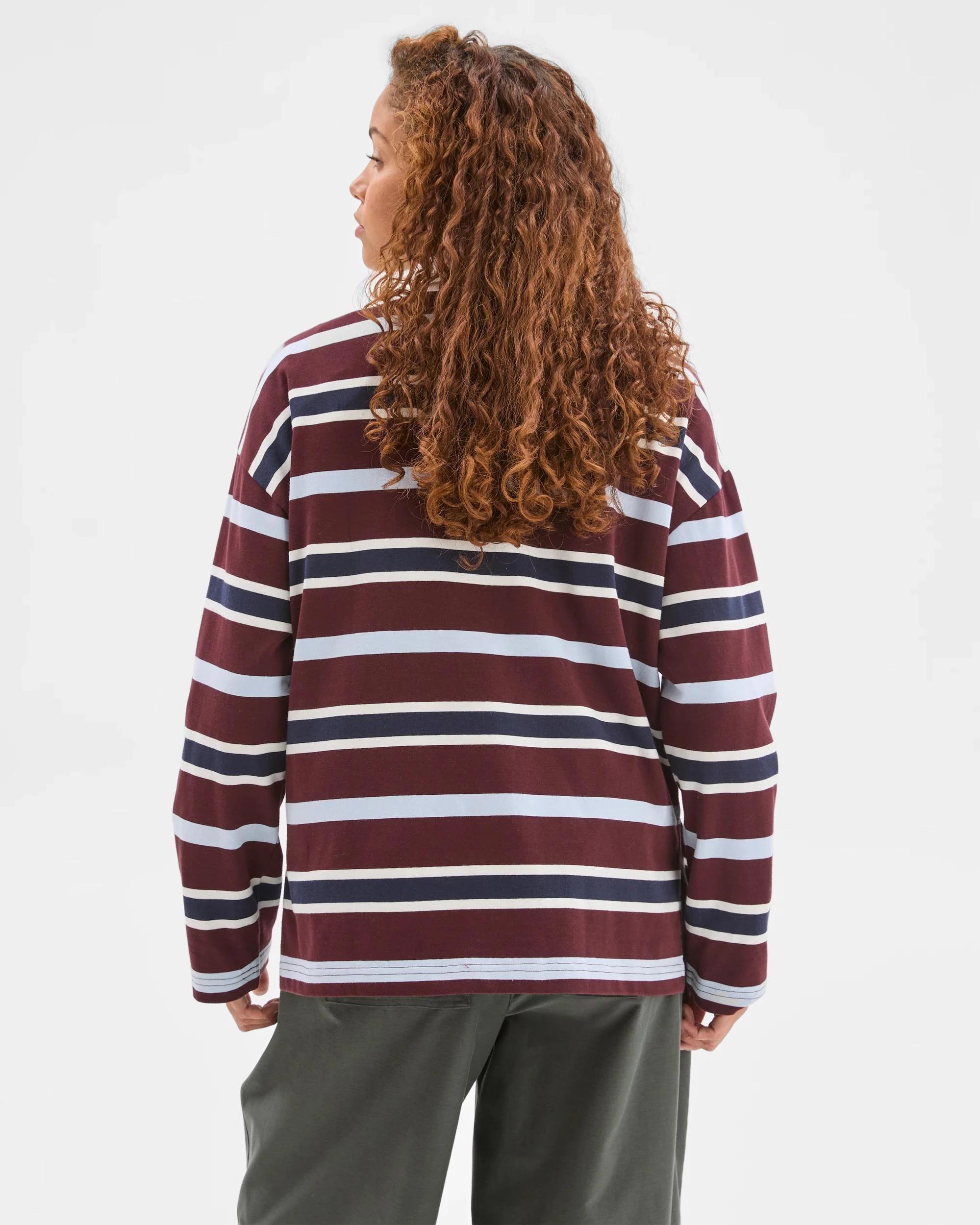 6 Target Woman Australian Cotton Long Sleeve Rugby Polo Top BURGUNDY STRIPE, 6 of 6