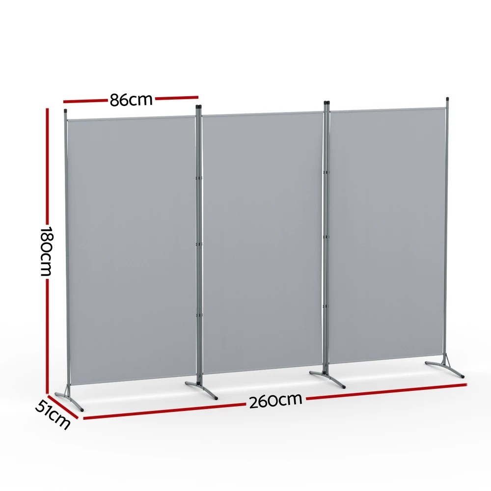 2 Artiss 3 Panel Room Divider Screen 260x180cm Fabric - Grey, 2 of 8