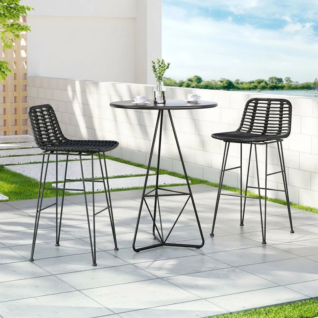 3 Gardeon 2 Piece Outdoor Bar Stools Wicker Dining Rattan Chair - Black, 3 of 5