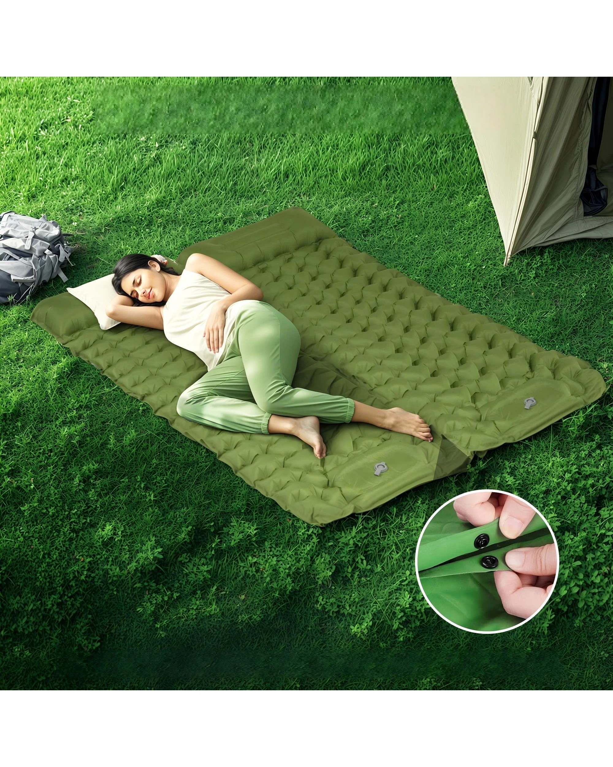 6 Advwin Camping Sleeping Pad with Pillow Built-in Foot Pump - Green, 6 of 8