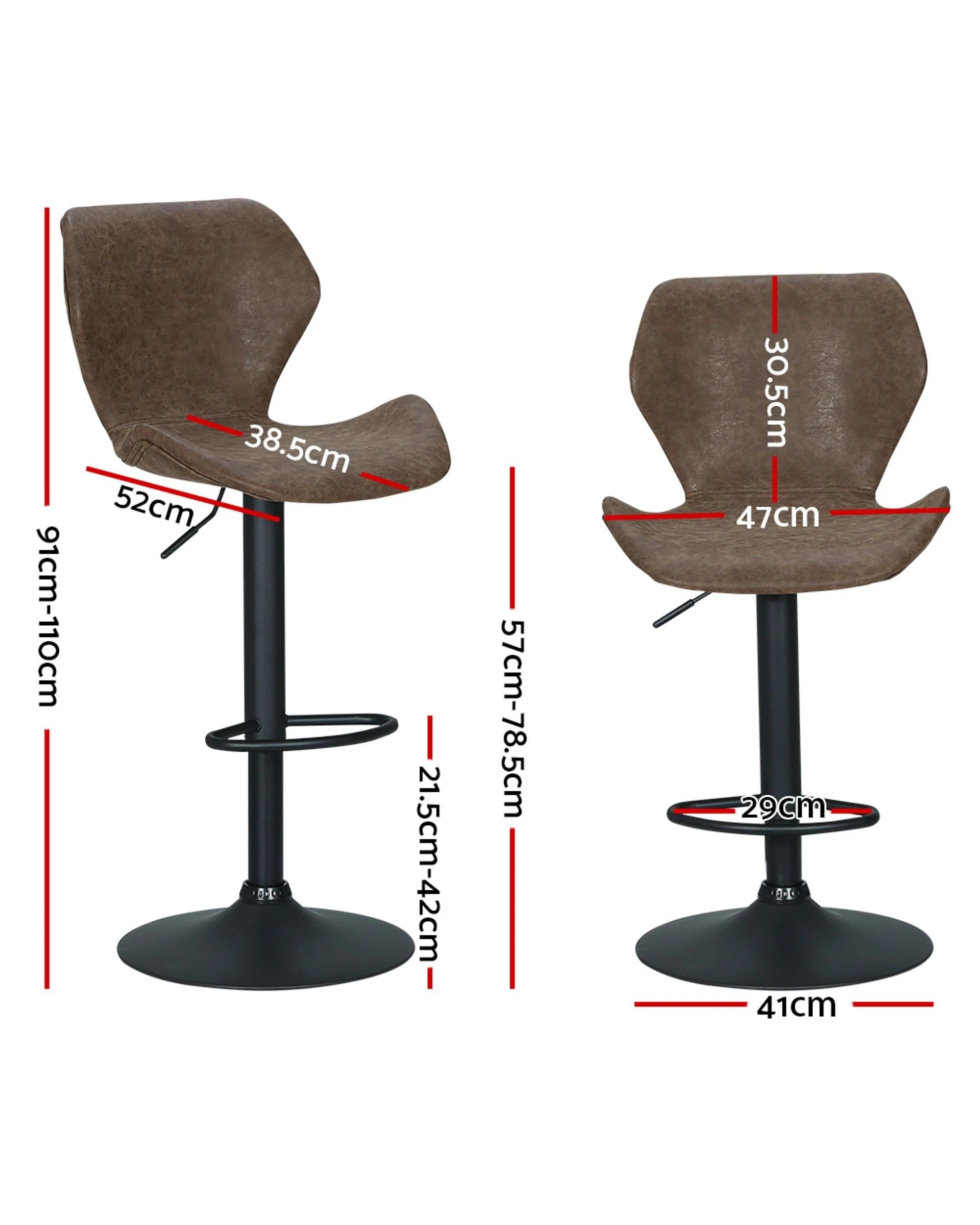 1 Artiss 2x Bar Stools Vintage Leather Gas Lift
 - Brown, 1 of 2