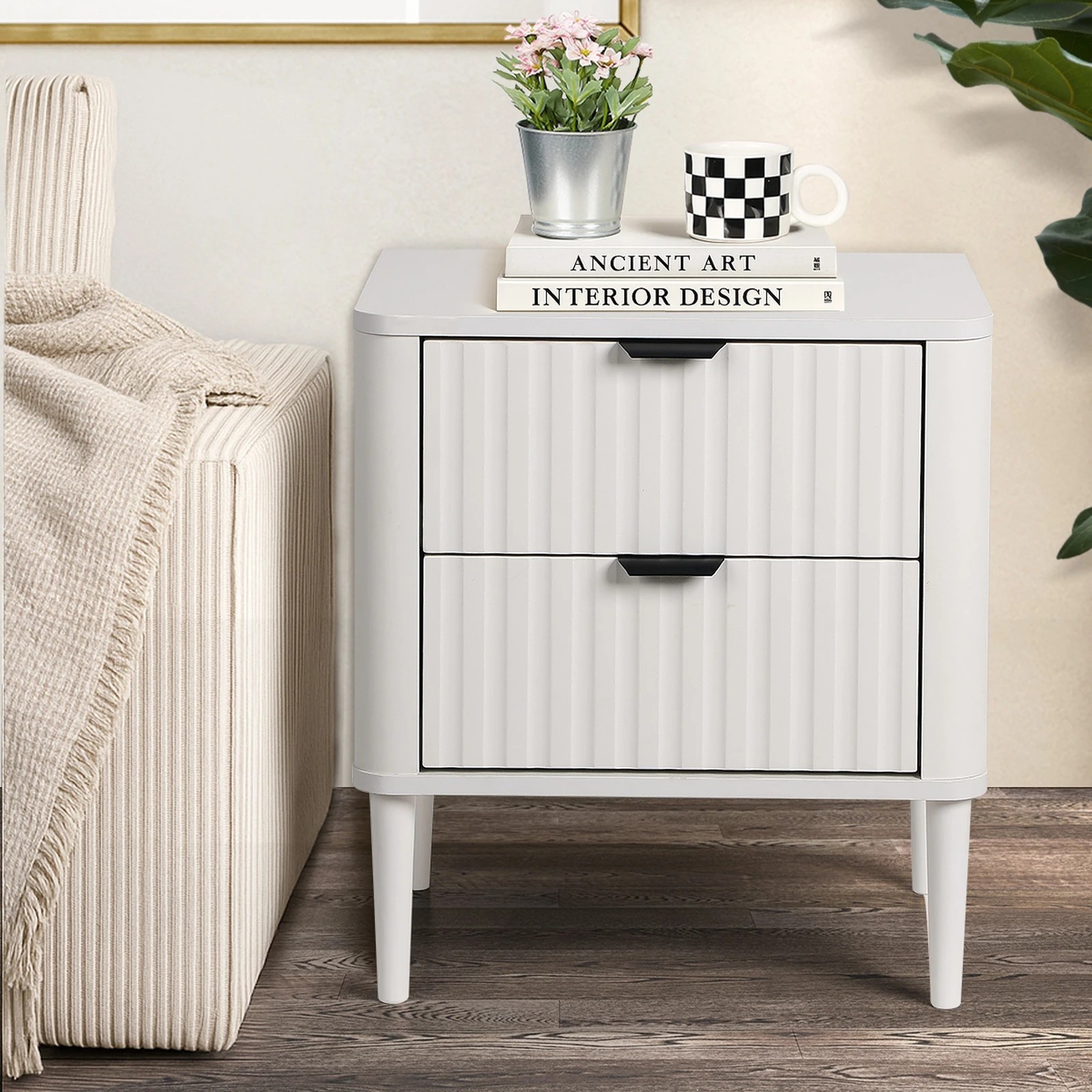 3 Oikiture Bedside Table Nightstand Side Storage 2 Drawers Cabinet - White, 3 of 9