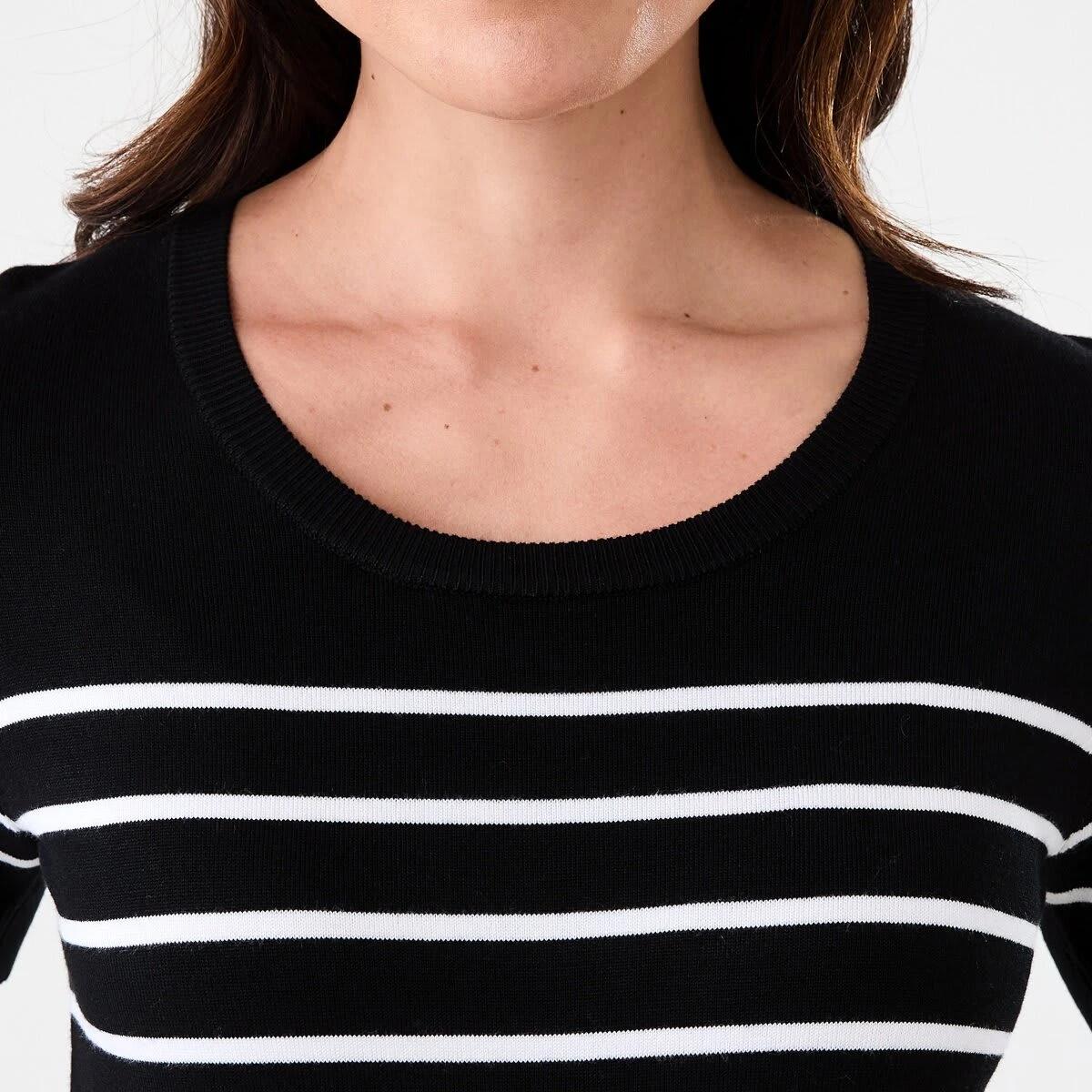 5 Short Elbow Sleeve Scoop Neck Top Ecru Strp, 5 of 6