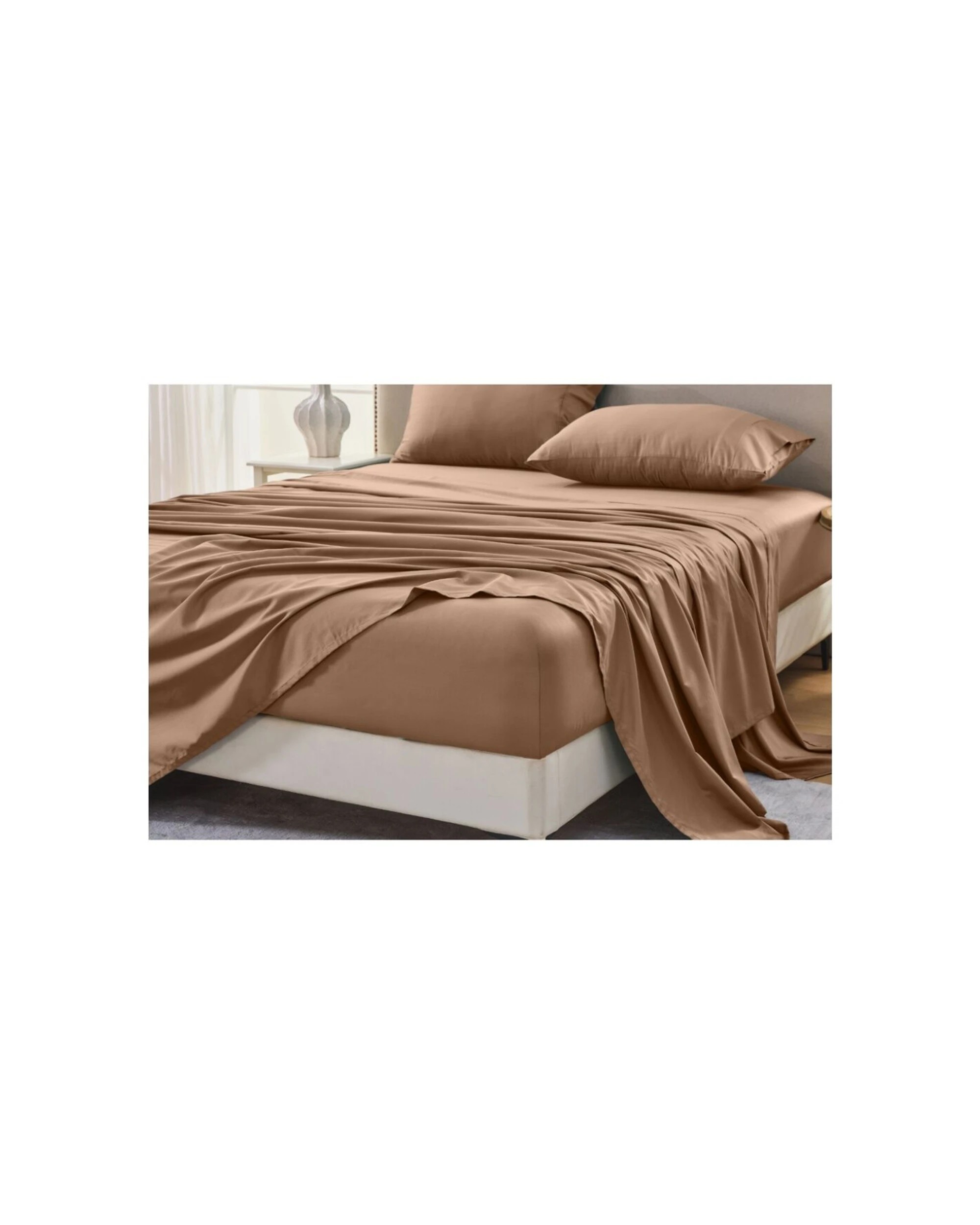 3 Grosvenor House Egyptian Cotton Sheet Set With Pillowcase 500TC - Double Bed - Brown, 3 of 8