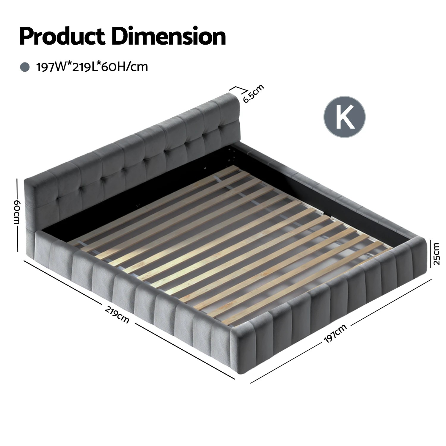 2 Artiss King Size Bed Frame Plush Soft Headboard Velvet Platform Base for Modern Bedrooms - Grey, 2 of 6