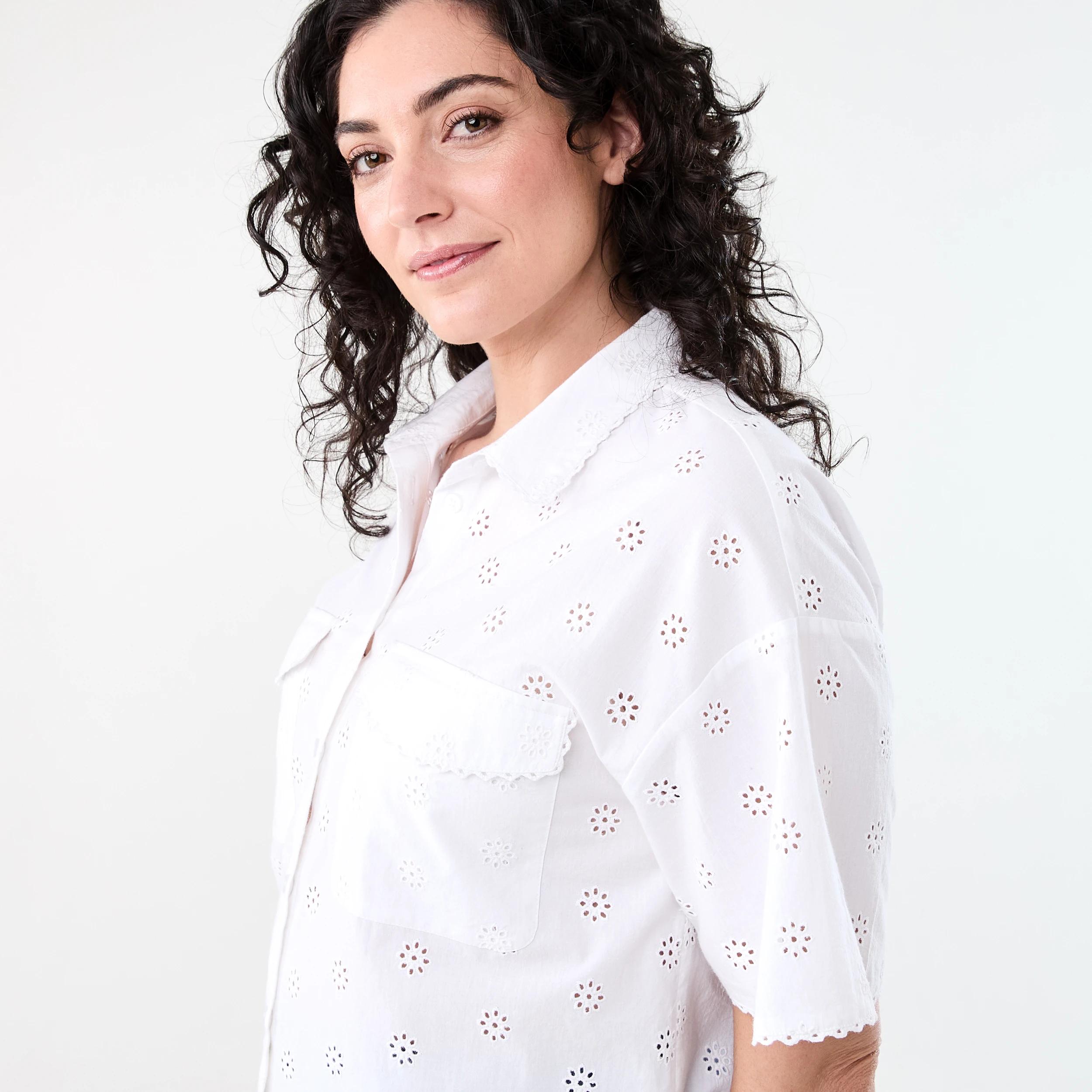 4 Short Sleeve Broderie Shirt White, 4 of 7