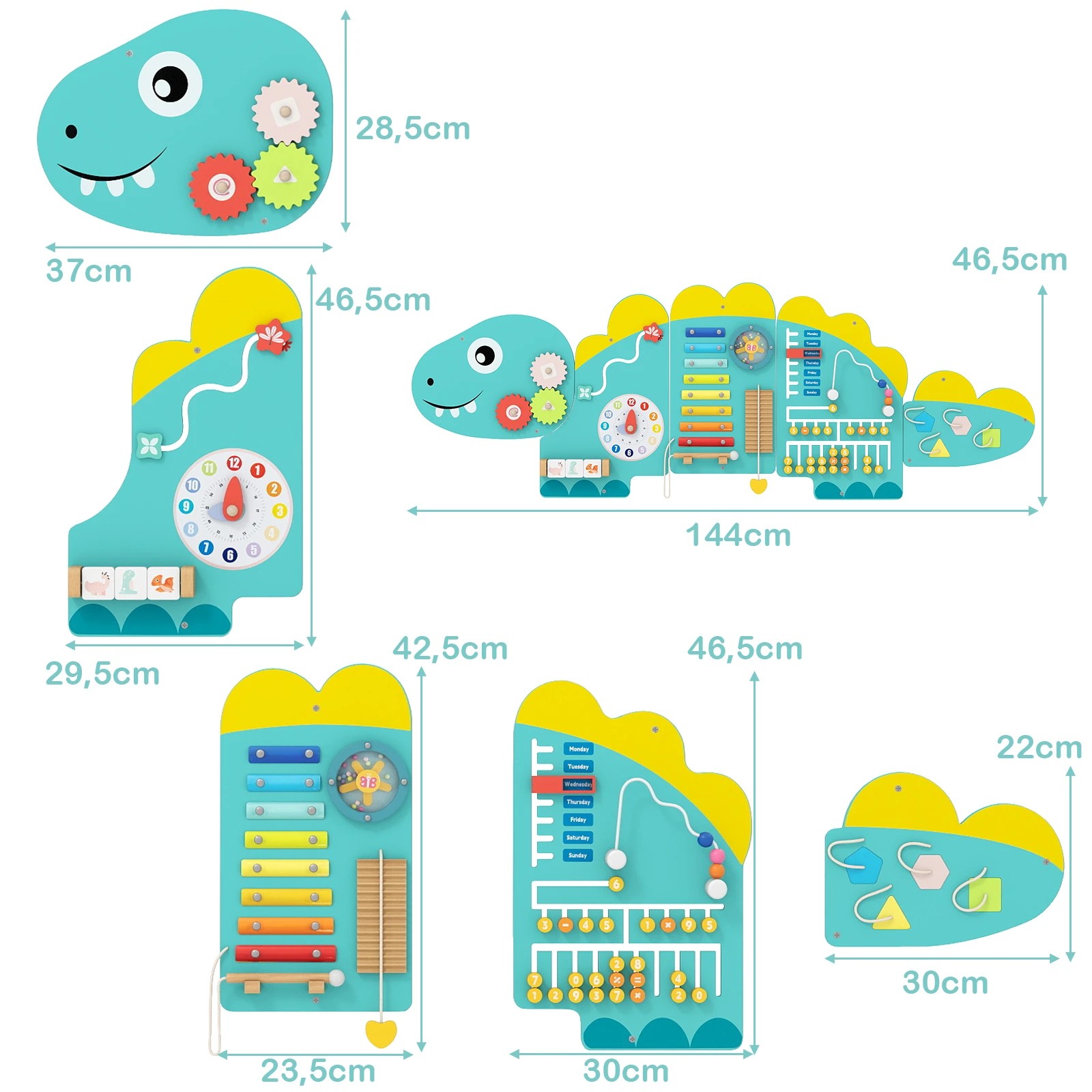2 Costway 11in1 Wall Busy Board Panels Dinosaur-themed Sensory Board - Green, 2 of 3