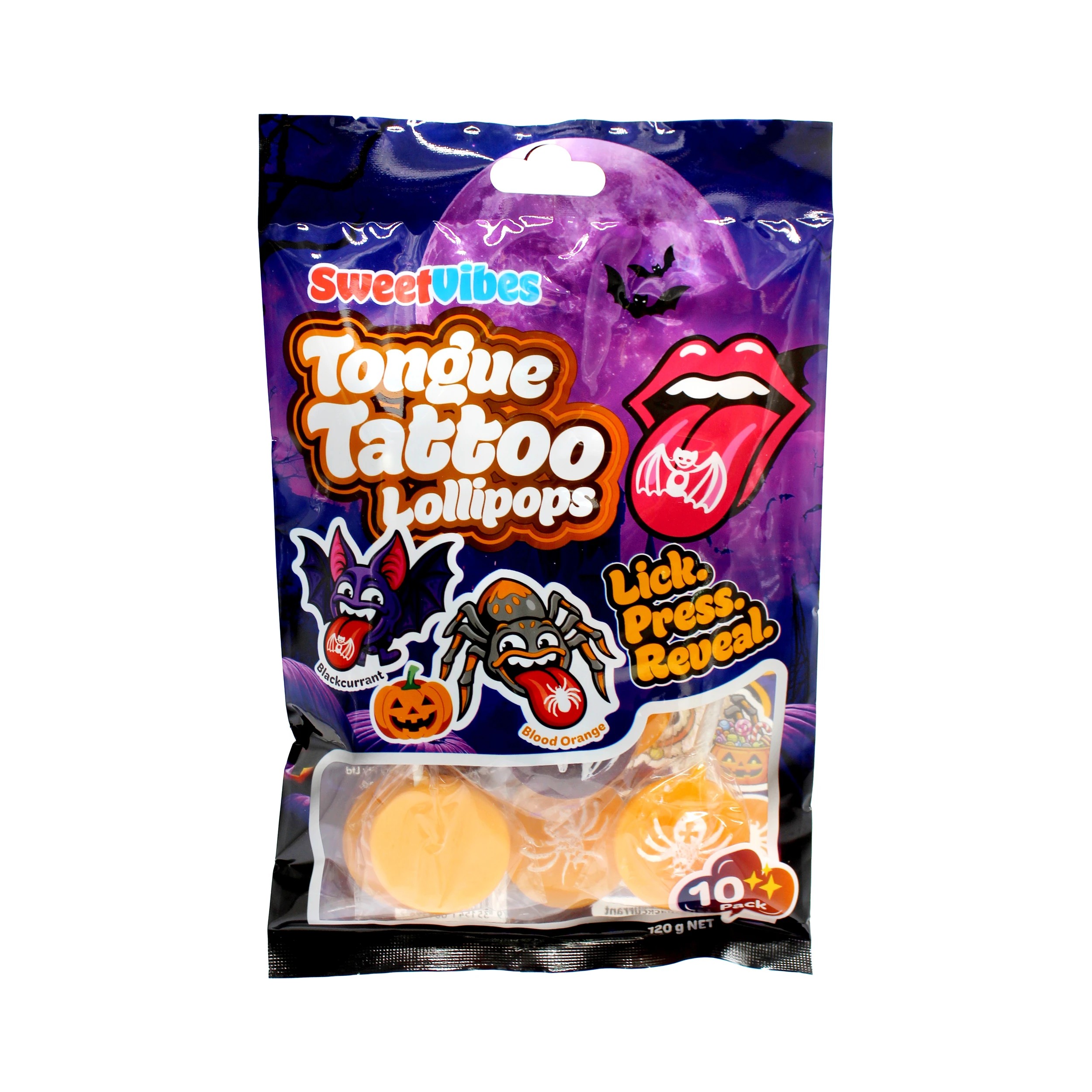 1 10 Pack Sweet Vibes Tongue Tattoo Lollipops 120g, 1 of 4