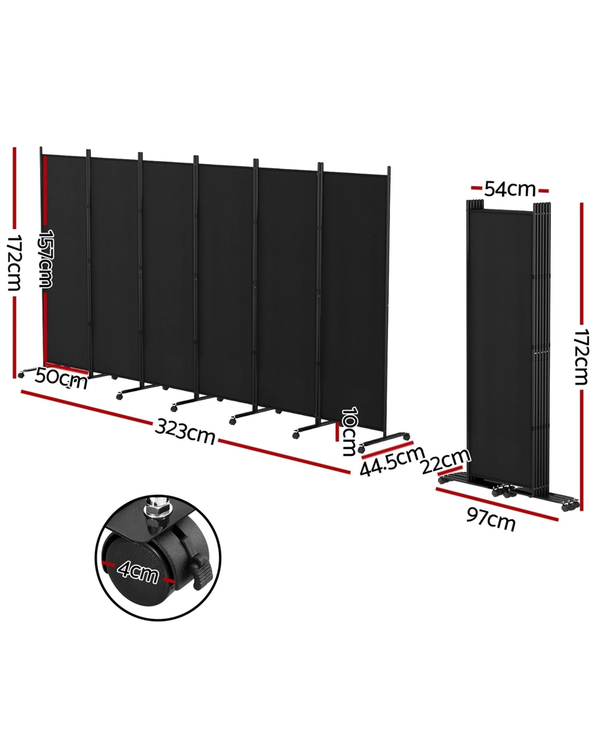 2 Artiss 6 Panel Room Divider Screen 323cm Wheel Fabric
 - Black, 2 of 3