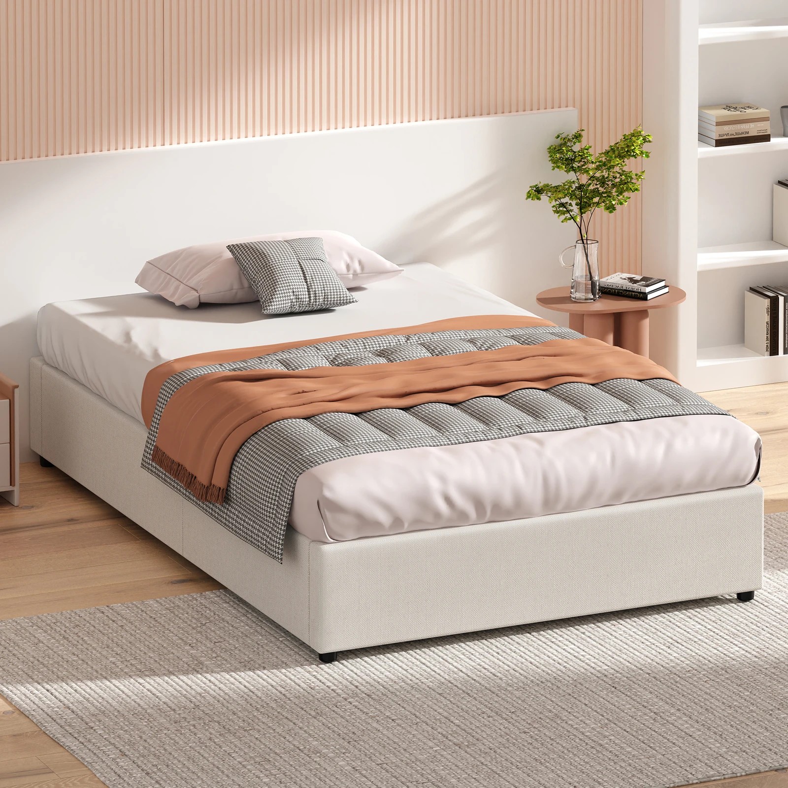 8 Alfordson Bed Frame Single Size Gas Lift Storage Mattress Base Barlow - Beige, 8 of 10