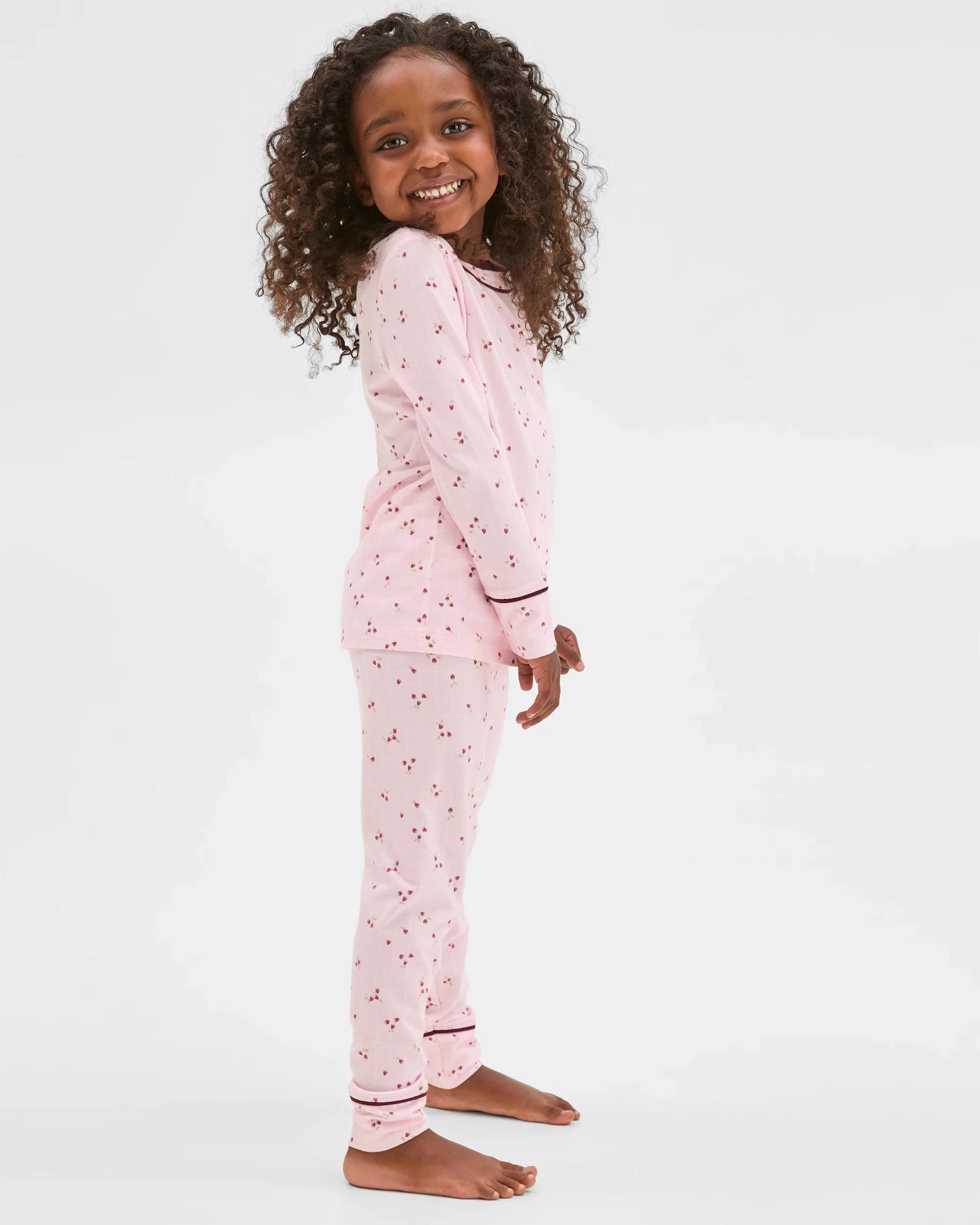 3 Target Kids Bamboo Younger Girls Long Sleeve Top and Pants Pyjama Set PINK STRAWBERRY, 3 of 10