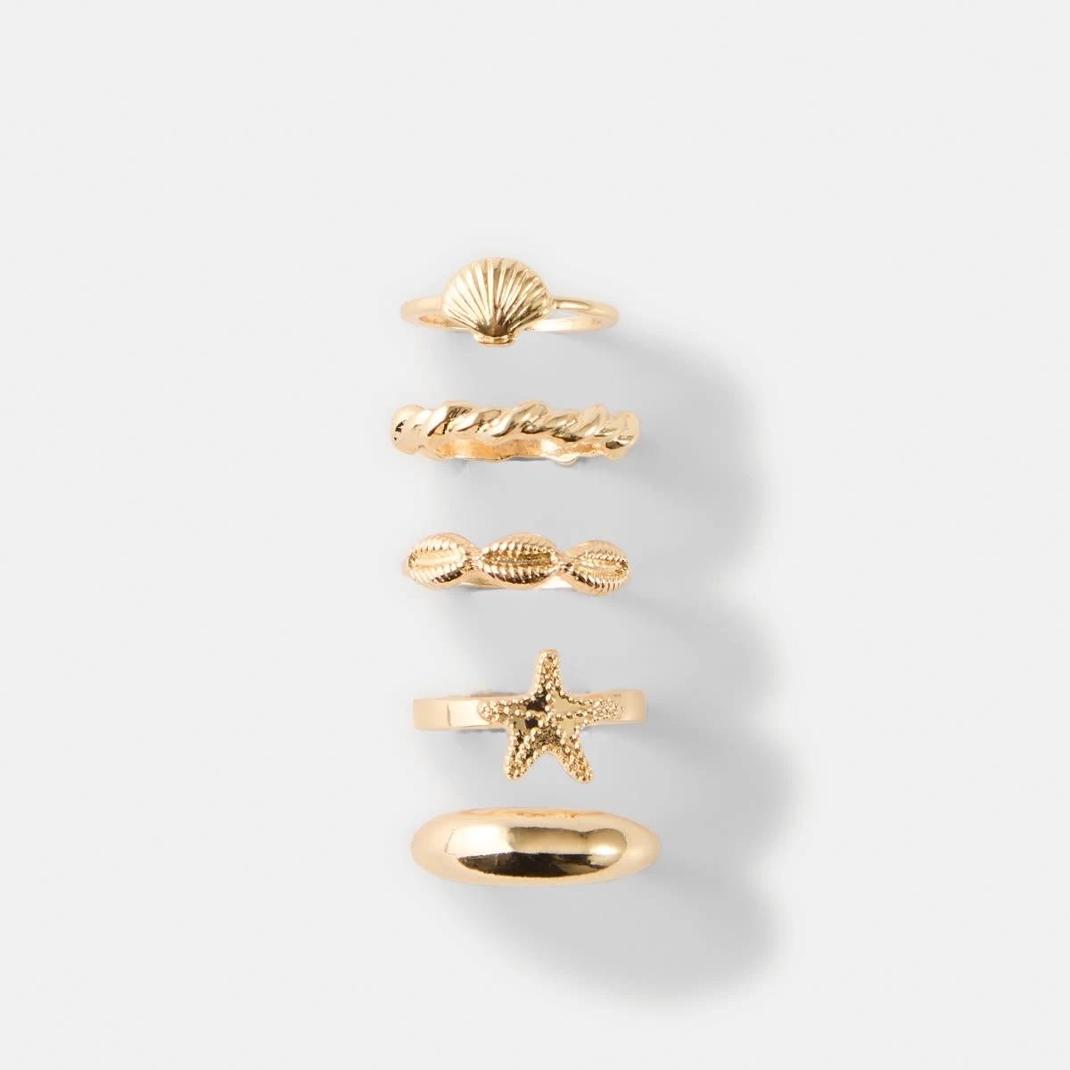 1 5 Pack Seashell Rings - Gold Tone GOLD, 1 of 4