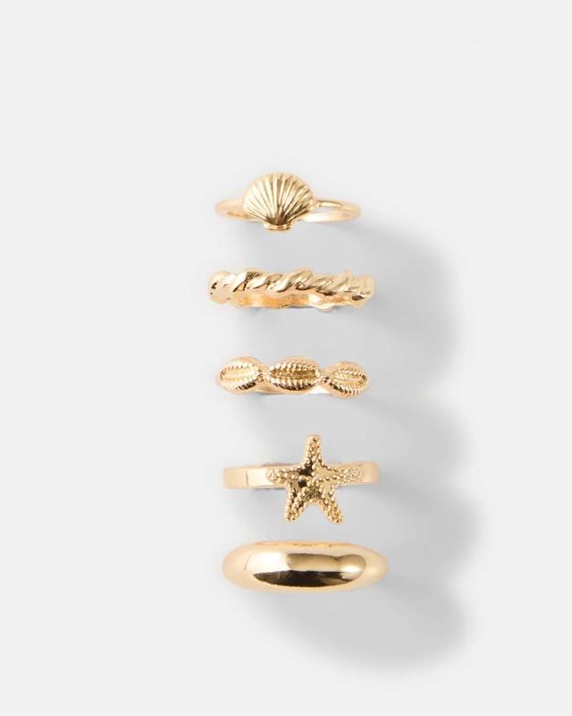 5 Pack Seashell Rings - Gold 