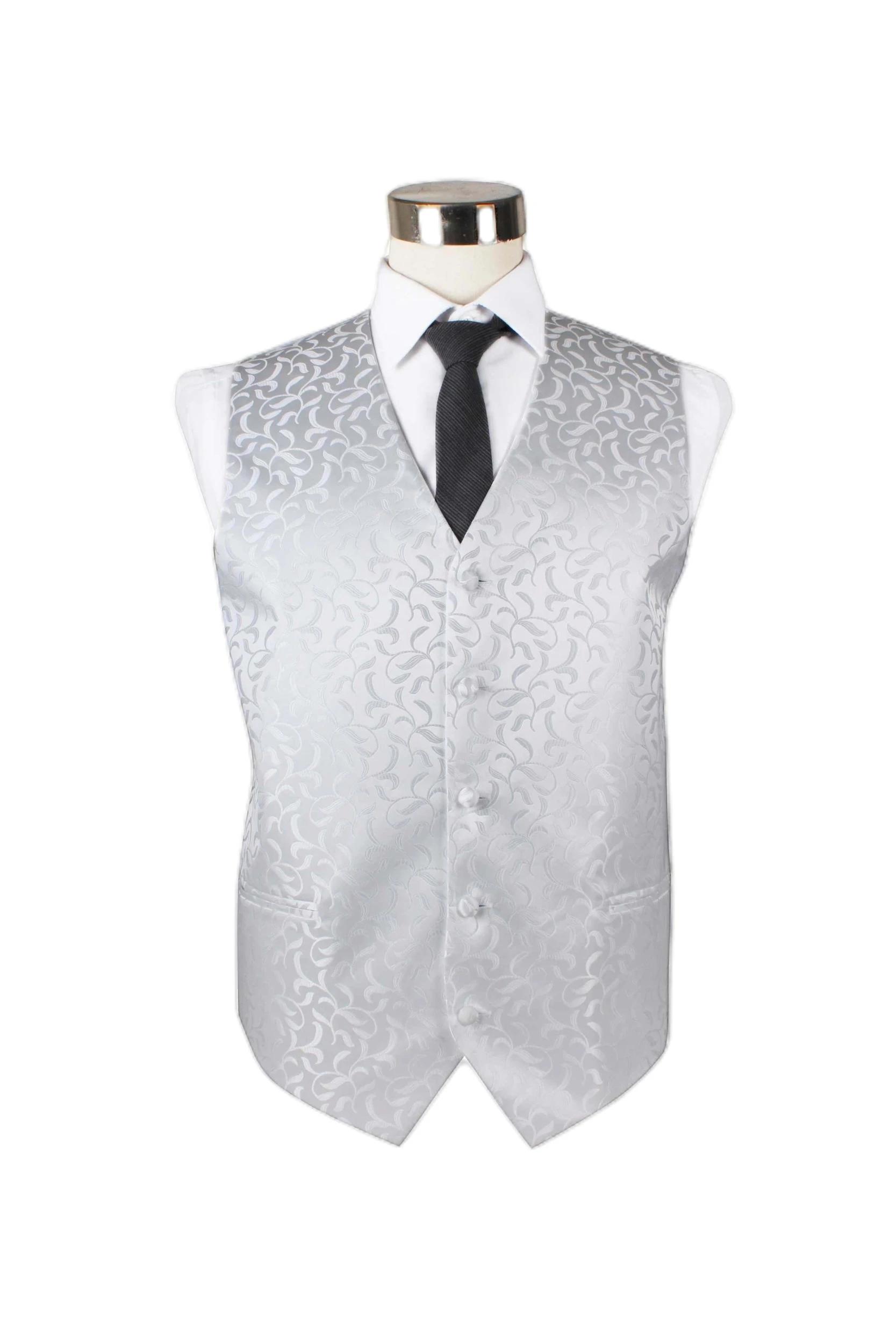 1 Zasel Mens Scroll Vine Patterned Vest Waistcoat WHITE, 1 of 1
