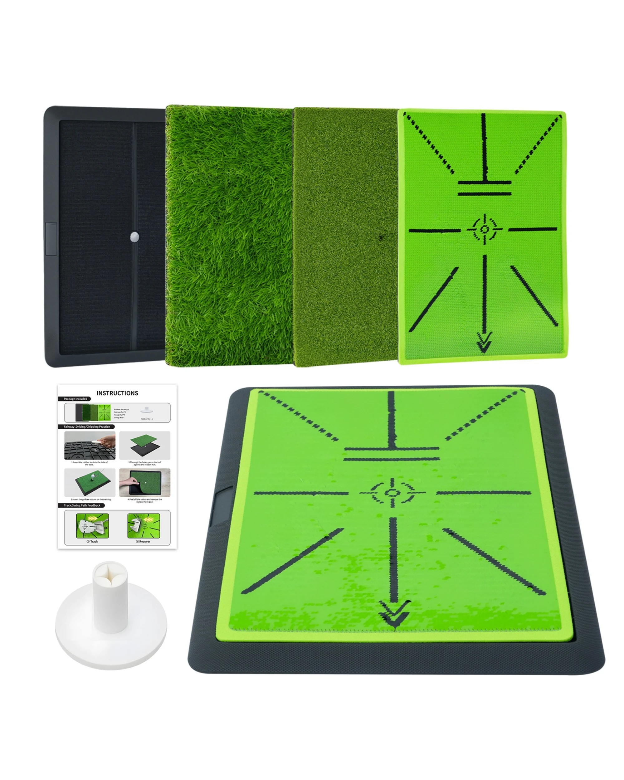 1 Advwin 3in1 Golf Practice Mat with Rubber Tee - Green, 1 of 7