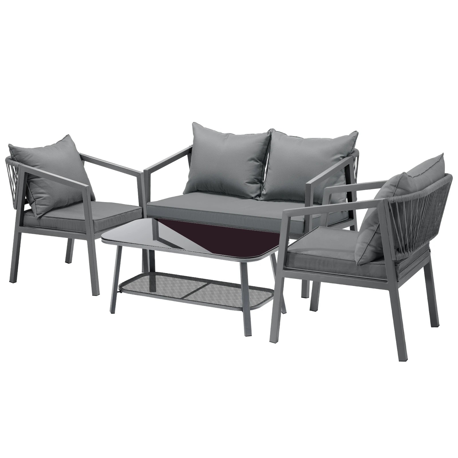 1 Livsip 4pcs Garden Outdoor Furniture Setting Lounge Patio Sofa Table Chairs Set
 - Grey, 1 of 10
