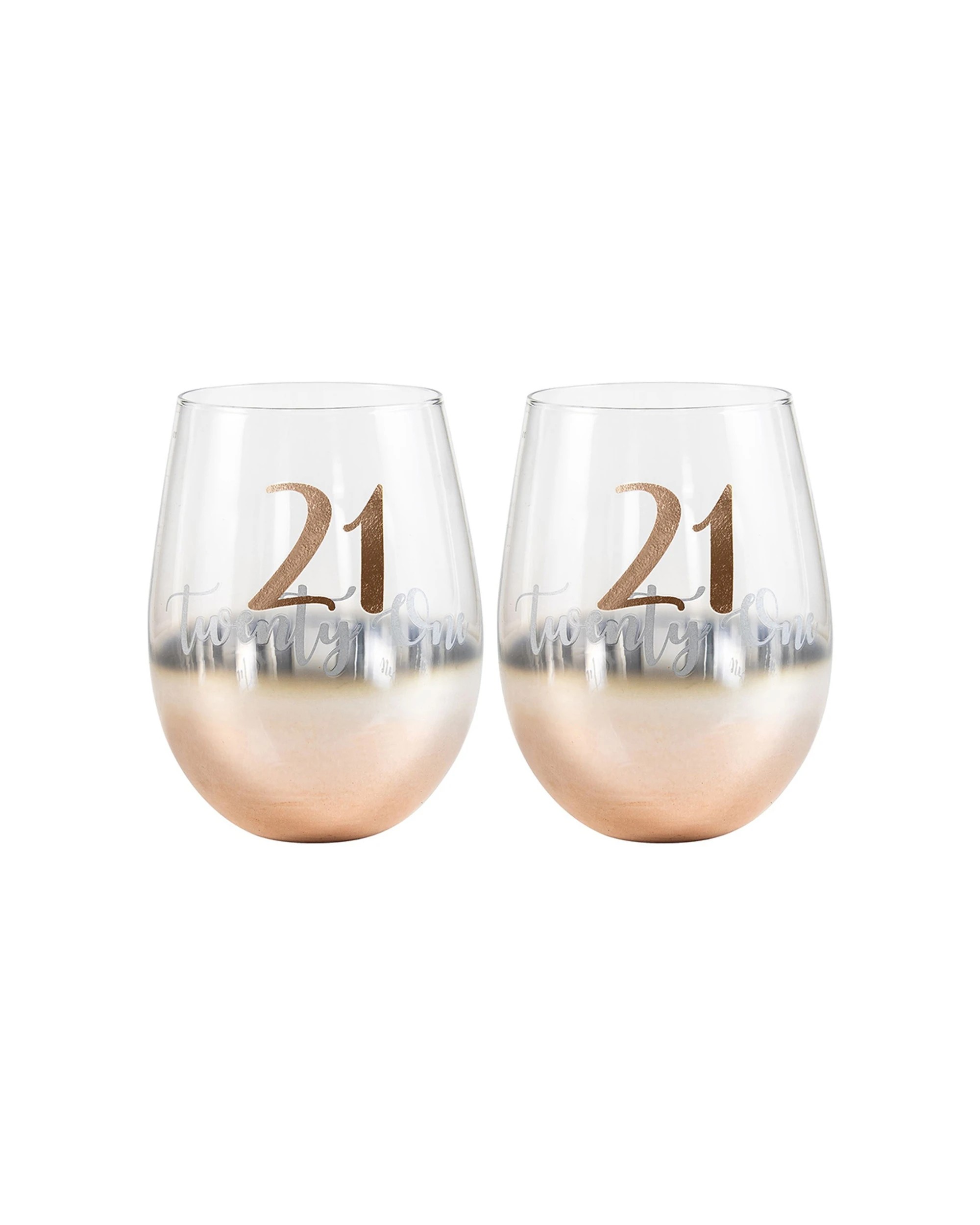 1 LMD 2pk Rose 21 Ombre Stemless Wine Glass 600ml Drinking Cup - Gold, 1 of 2