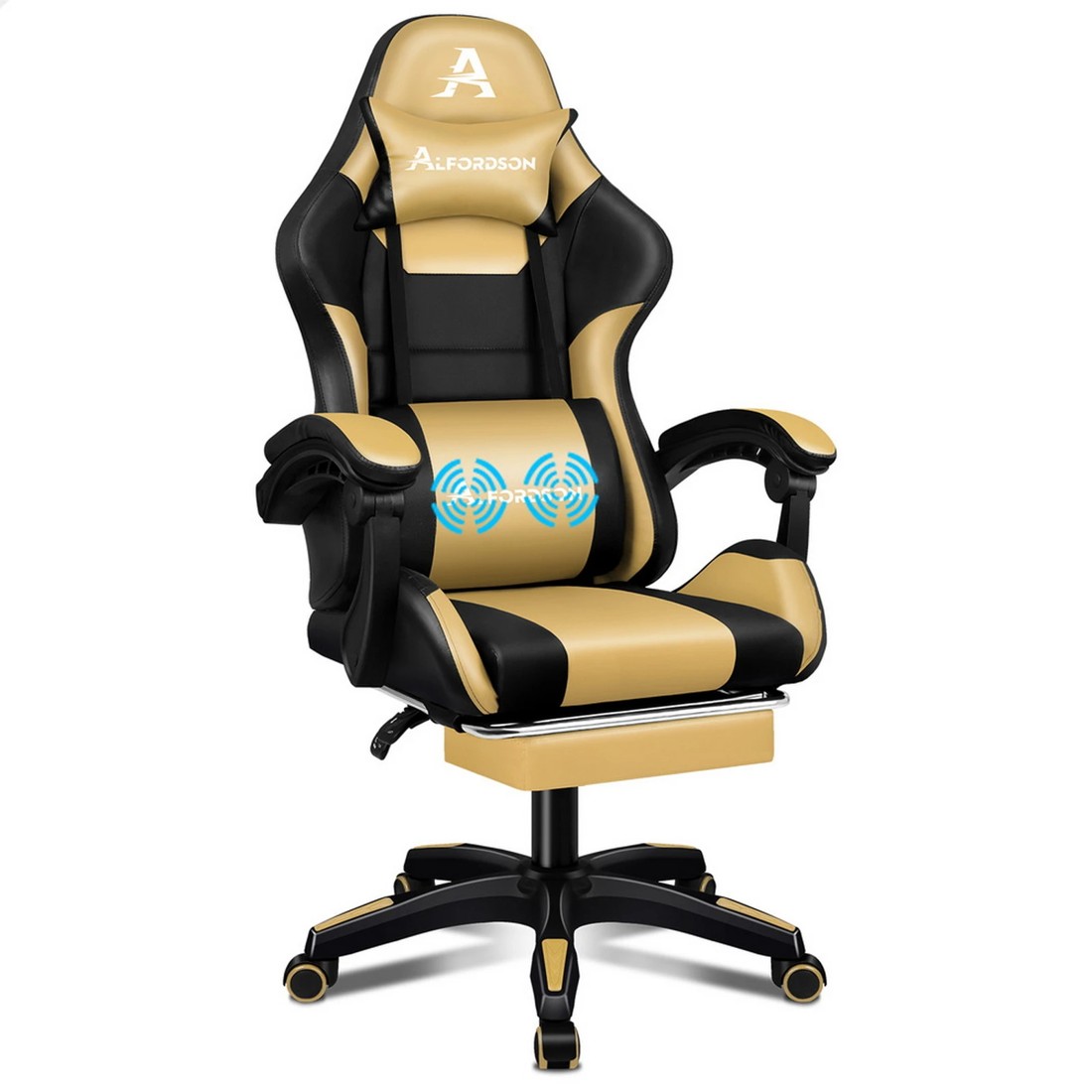 1 Alfordson Gaming Office Chair Extra Large Pillow Racing Executive Footrest Seat - Gold, 1 of 10