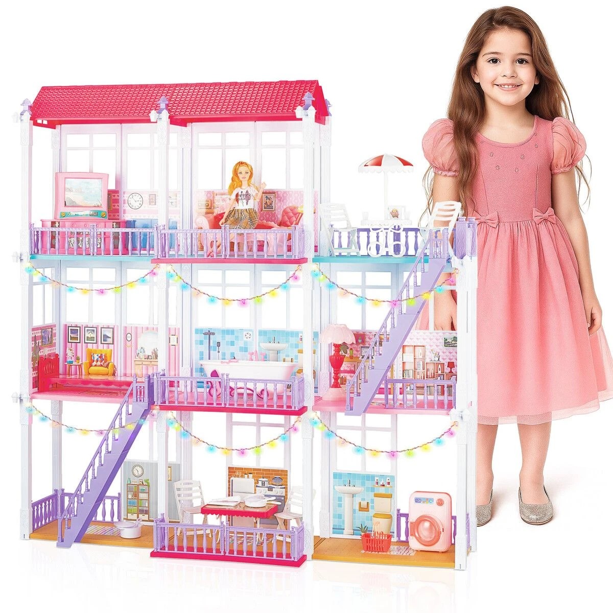 6 AUSWAY Kids Play Doll House Dream Furniture Princess Castle, 6 of 6