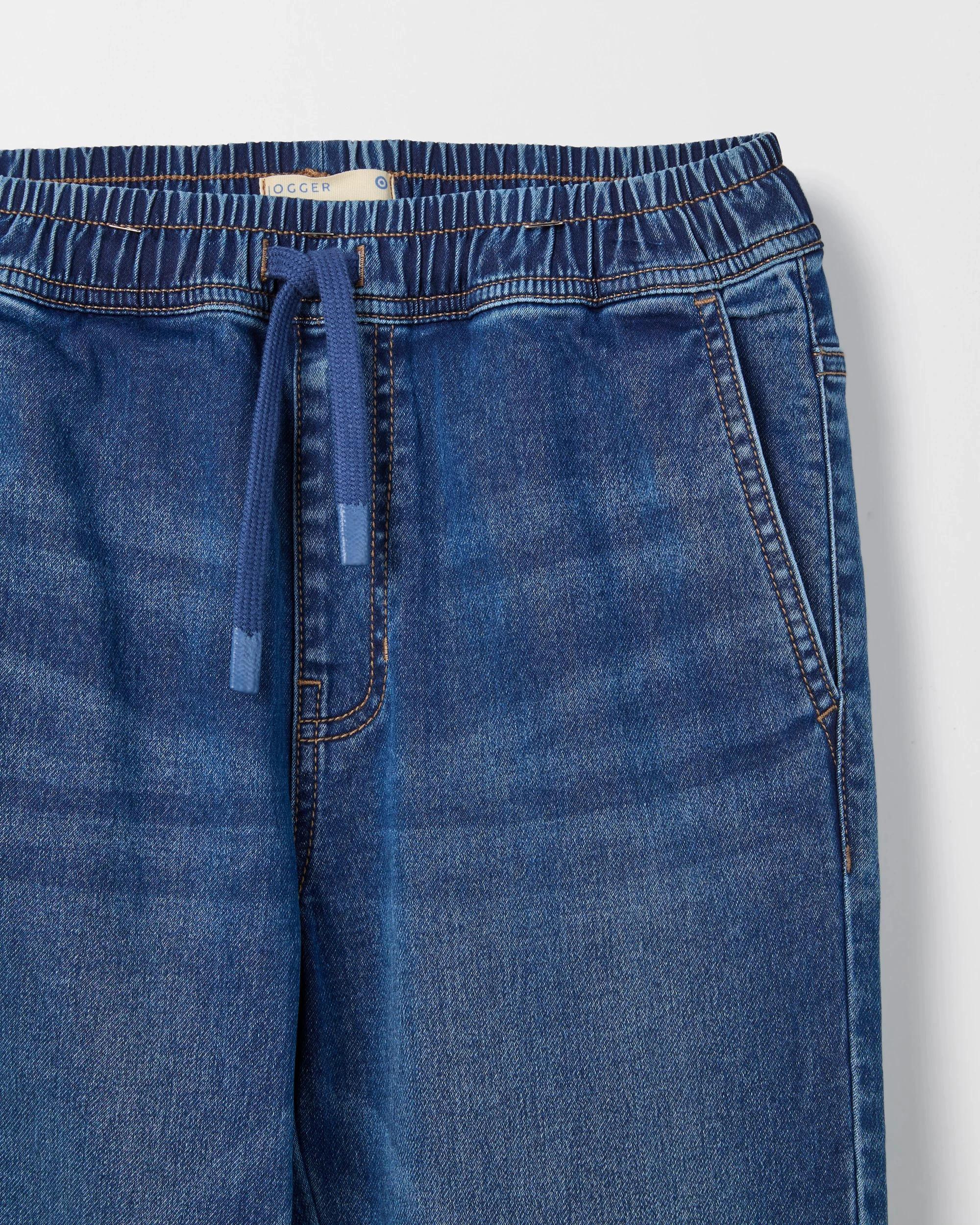 2 Target Kids Elastic Waistband Jogger Denim Jeans MID WASH, 2 of 2