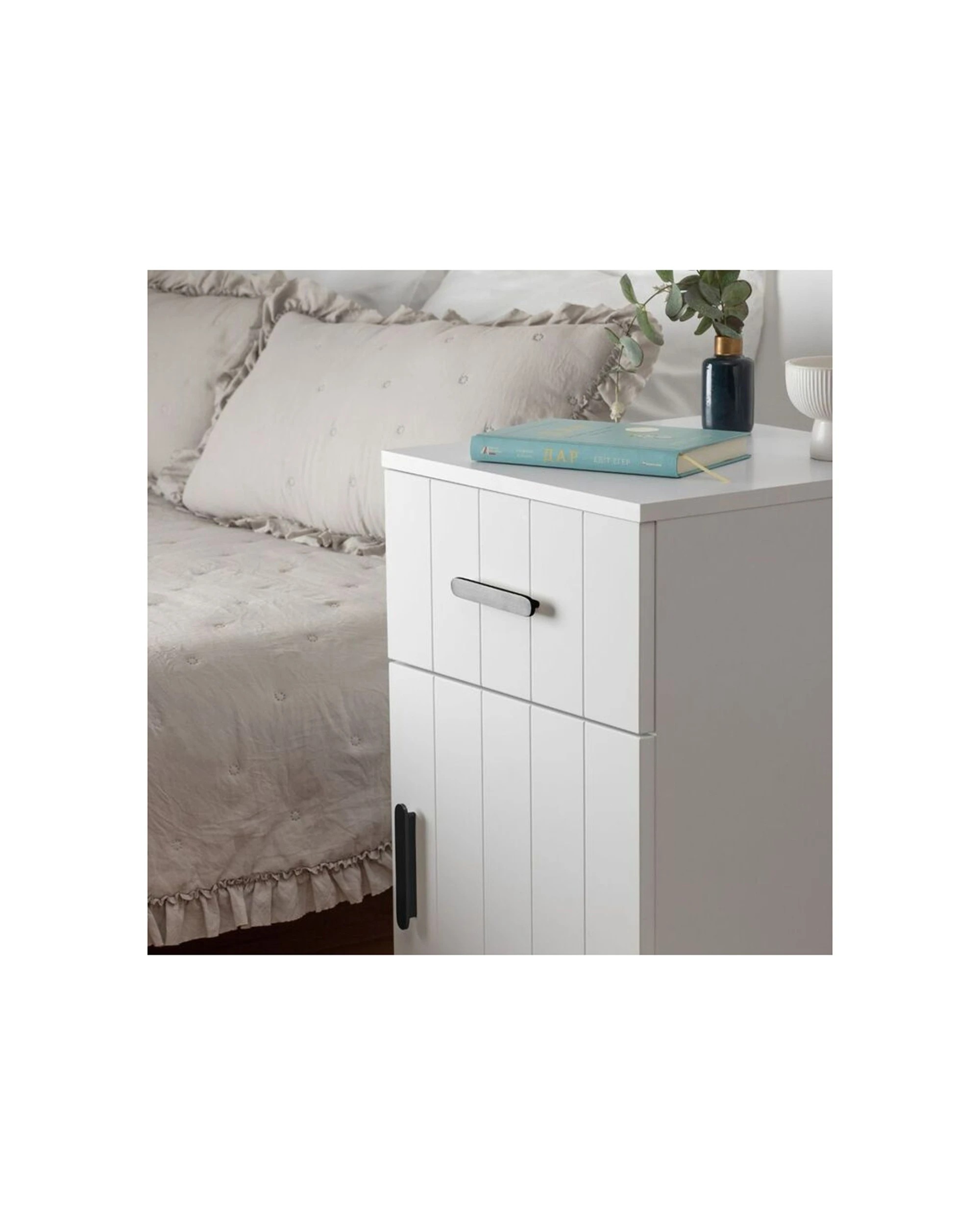 5 European Cabinetry Porto VJ Panel Front Bedside Table Oval Handle - White, 5 of 5