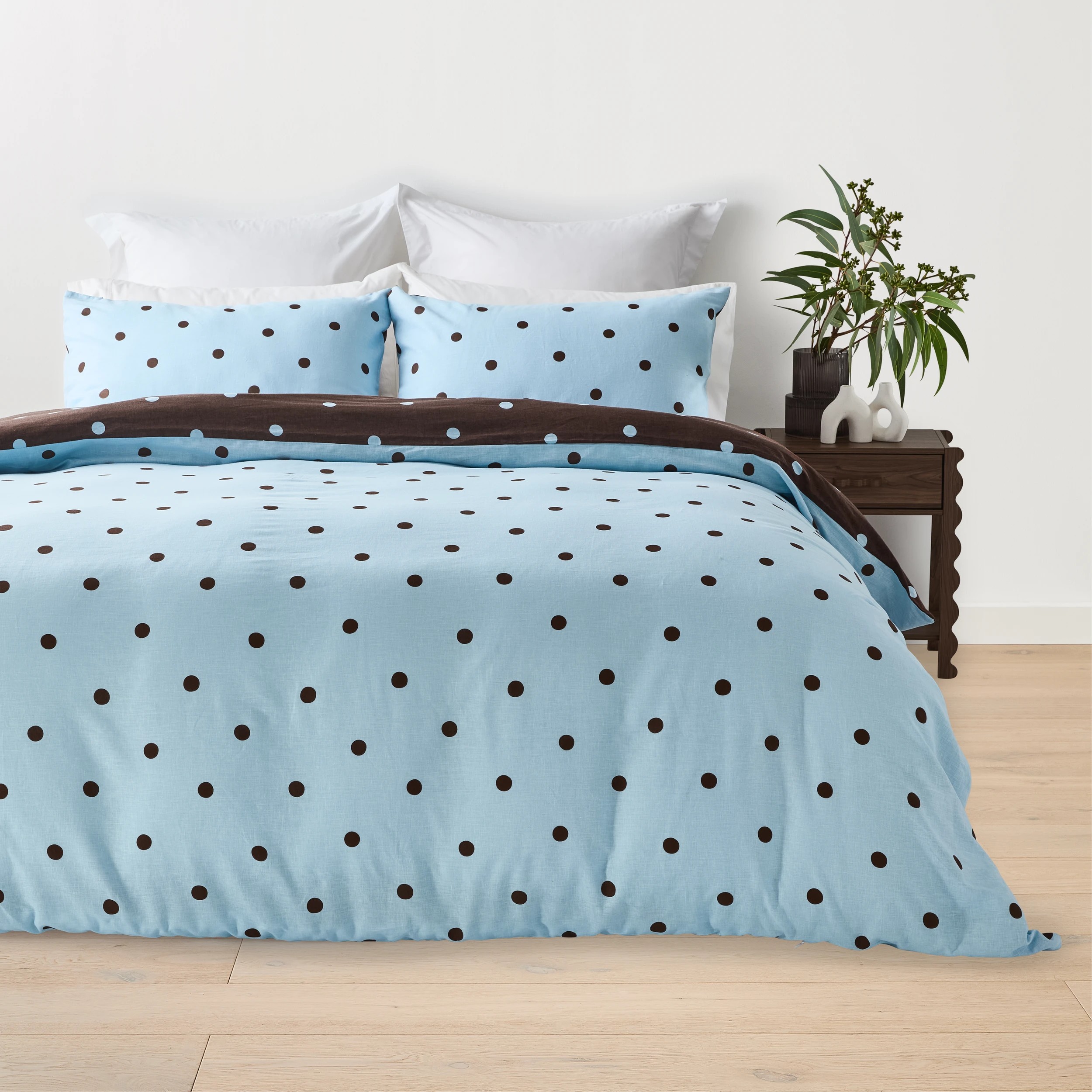 3 Polka Dot Linen Cotton Reversible Quilt Cover Set - King Bed, Chocolate and Blue, 3 of 8