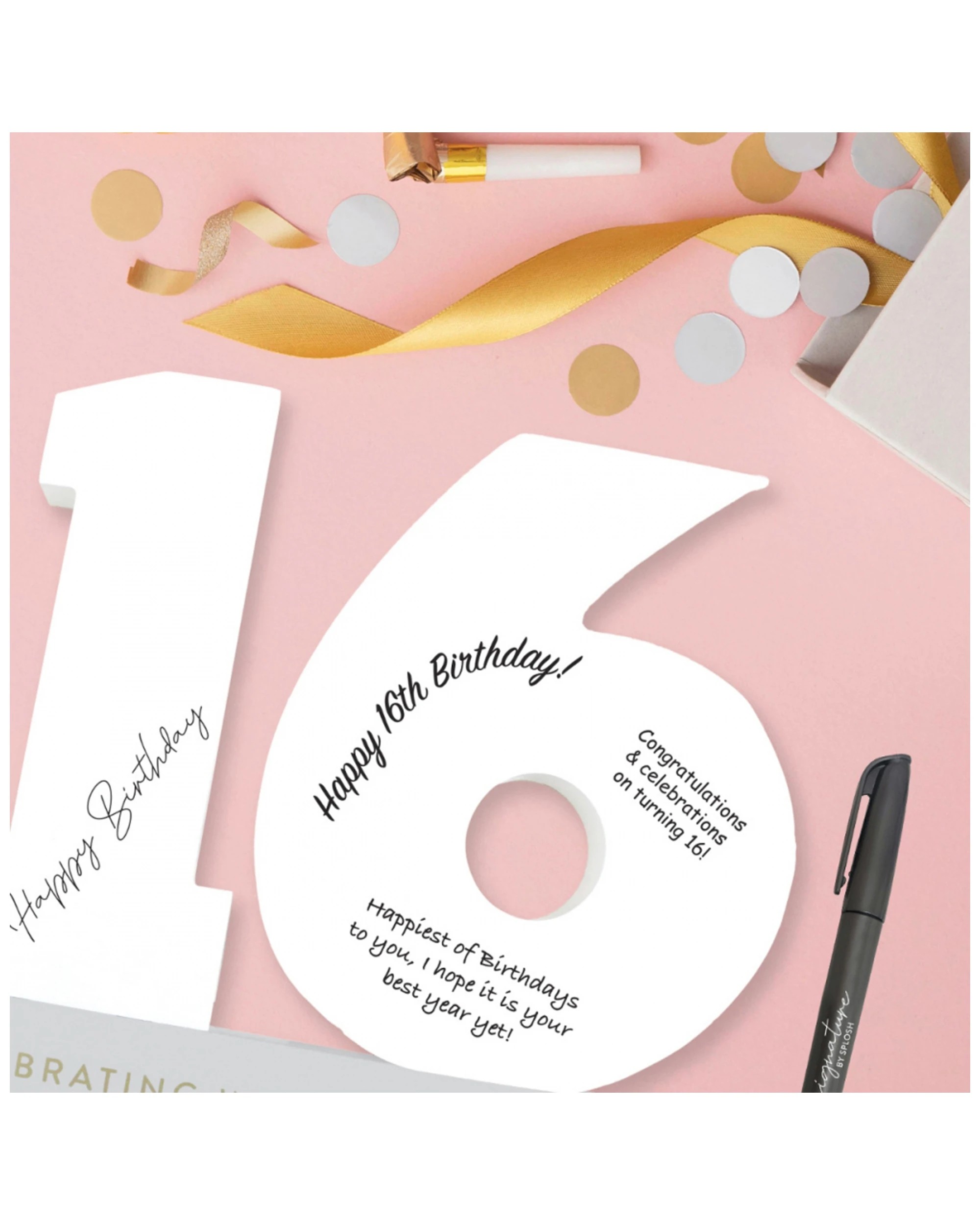 3 Splosh 16th Birthday Wooden Signature Number W/ Marker Keepsake 29x21cm White - White, 3 of 6