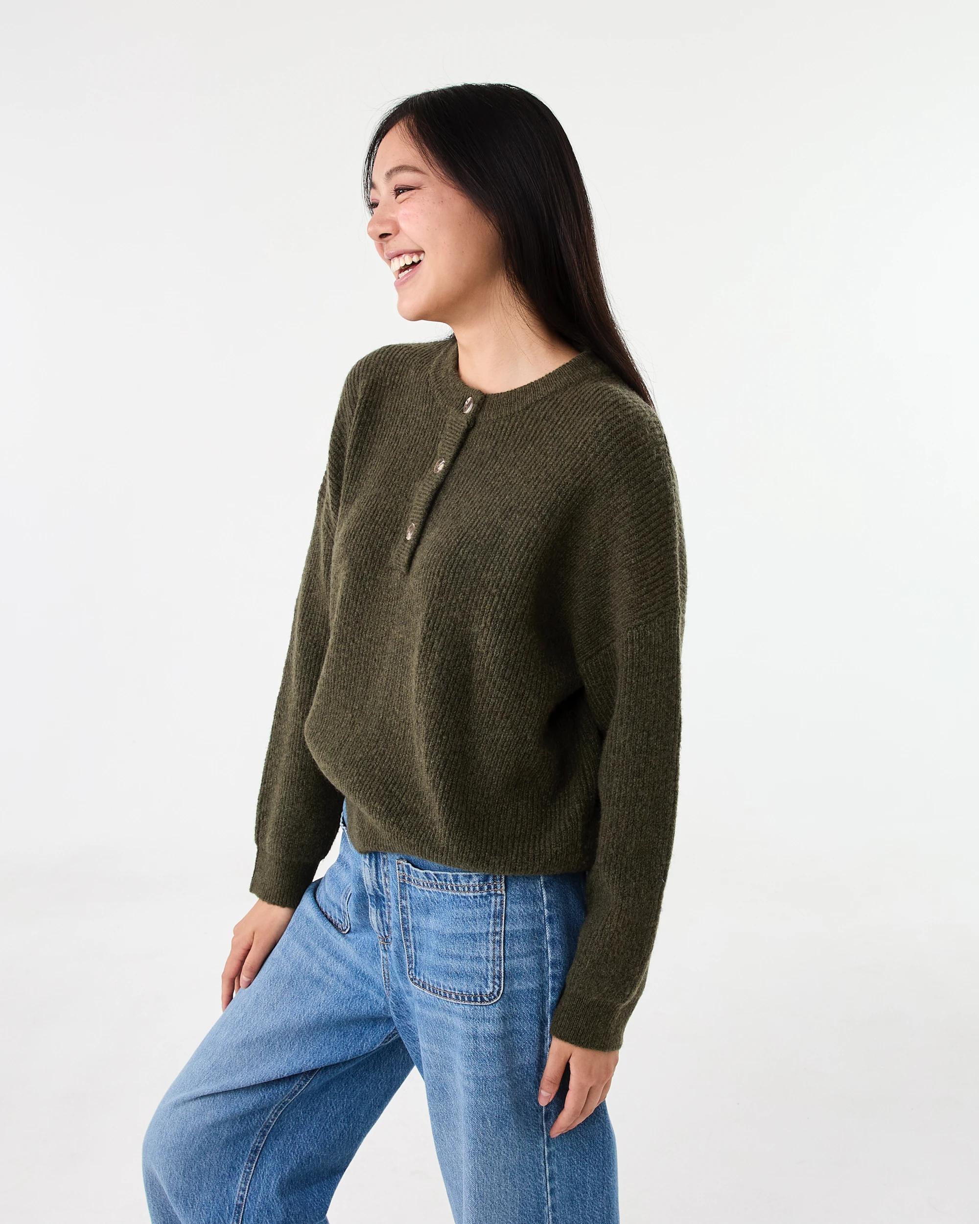 2 Quarter Button Jumper Deep Olive, 2 of 6